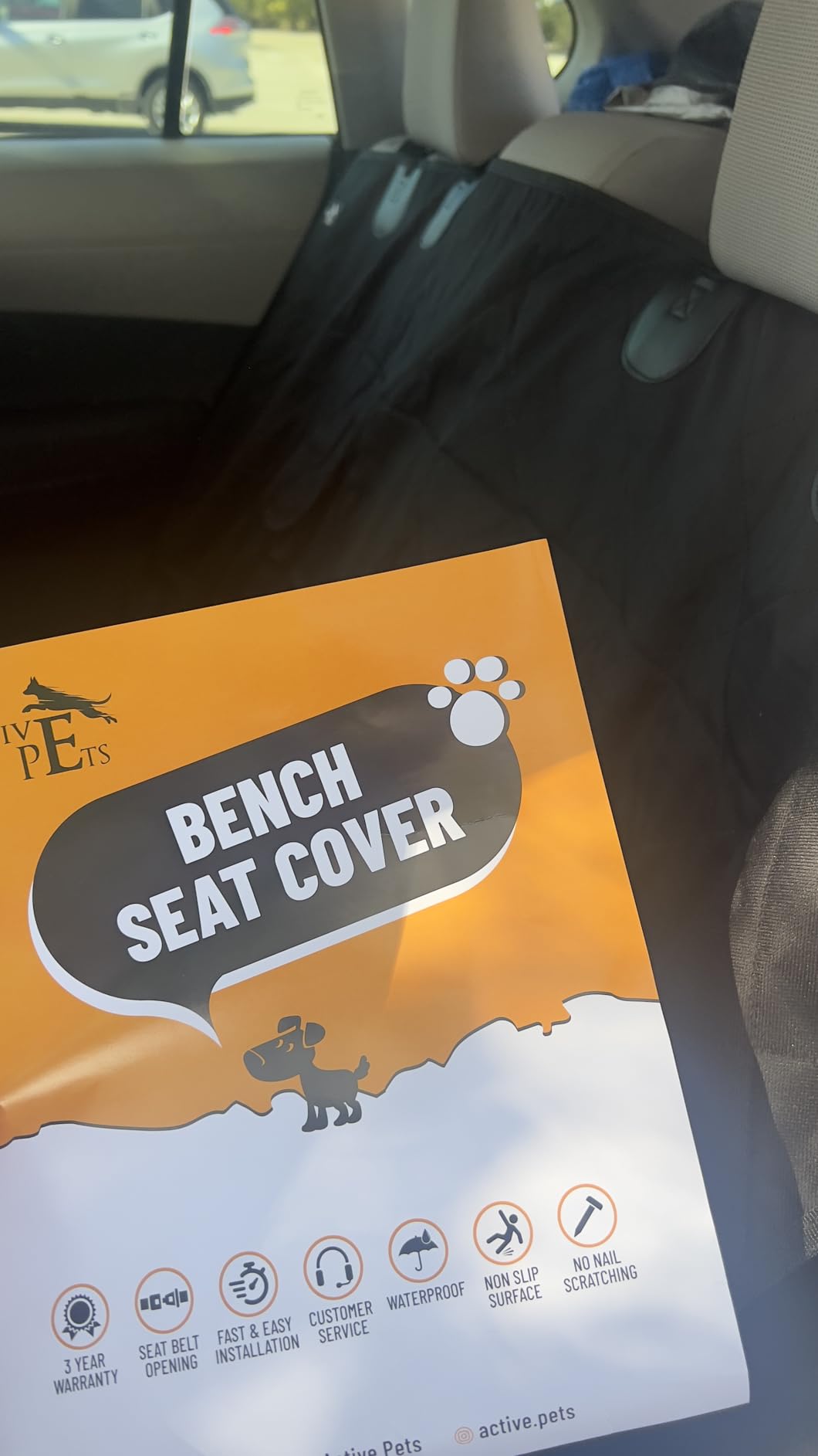 Black Car Rear Seat Cover for Dogs, Durable Waterproof & Scratch Resistant Vehicle Backseat Protector, Nonslip Dog Accessory & Pet Protection for Back Seats, Machine Washable customer photo 1