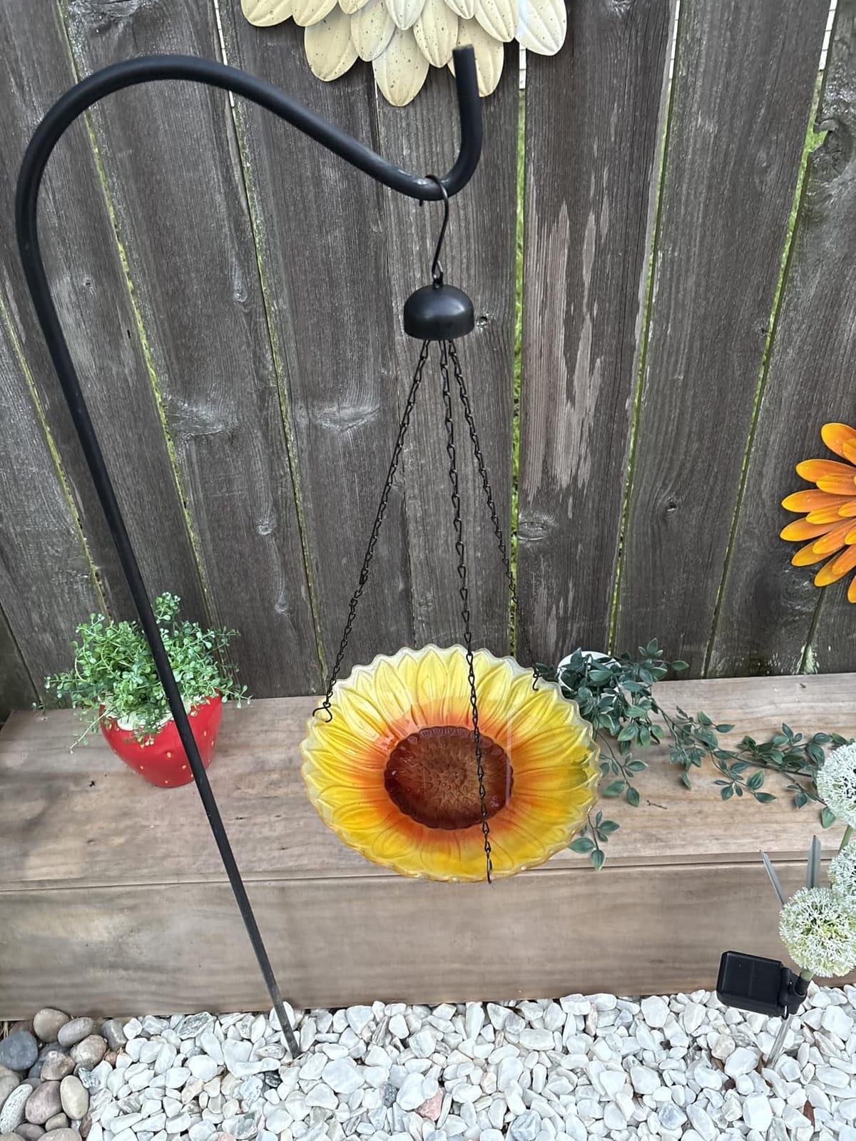 MUMTOP Hanging Glass Bird Bath Peacock Outdoor Birdfeeder Garden Yard Decor | 11-inch Hanging glass bird bath for outdoor bird drinking and bathing creating a beautiful backyard wildlife habitat customer photo 2