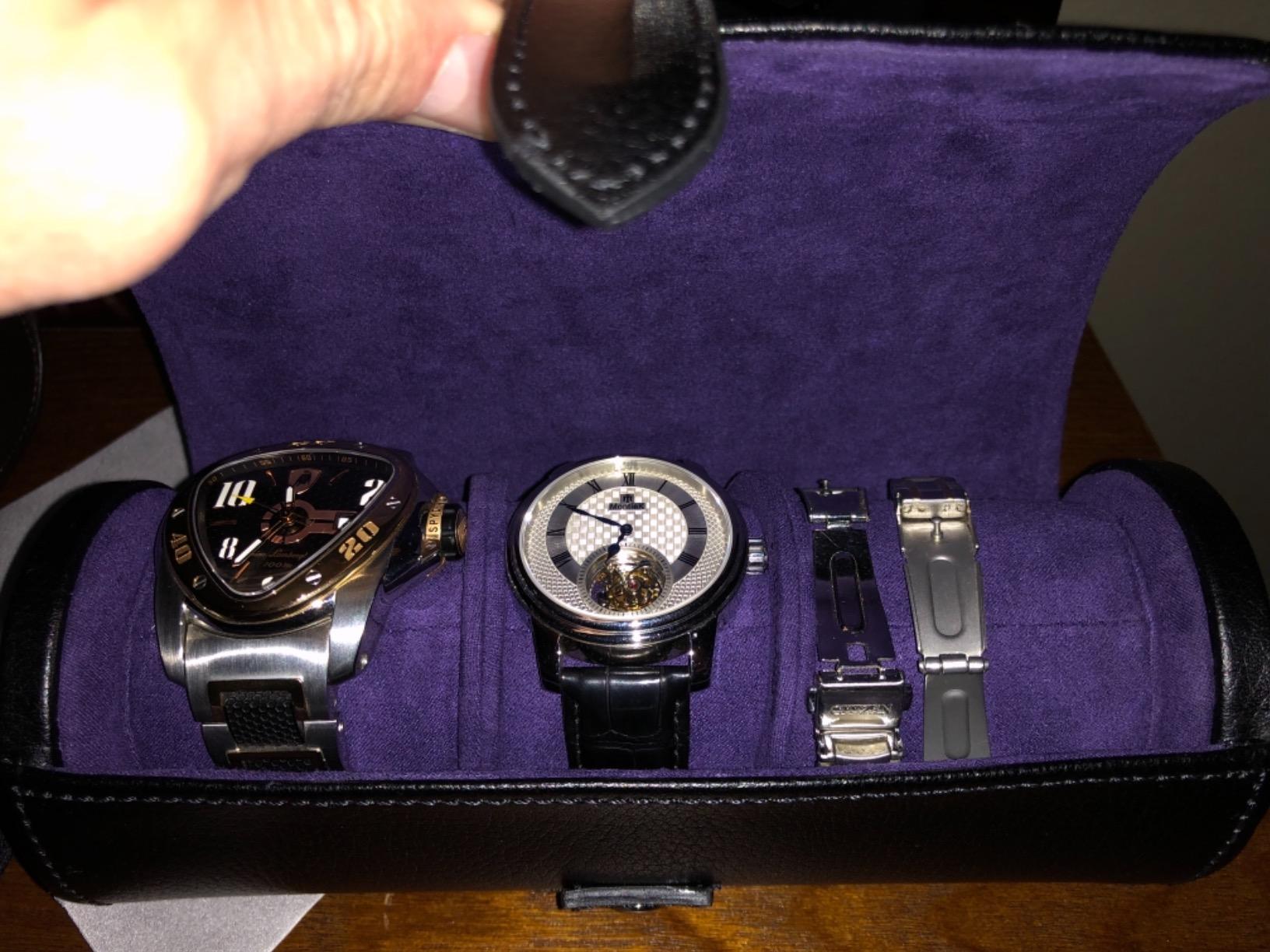 WOLF Heritage Watch Roll, Blake Black/Grey - Holds Up to Three Watches - Vegan Leather, Ultra-Suede Lining, Snap Closure - Includes Two Watch Guards customer photo 2
