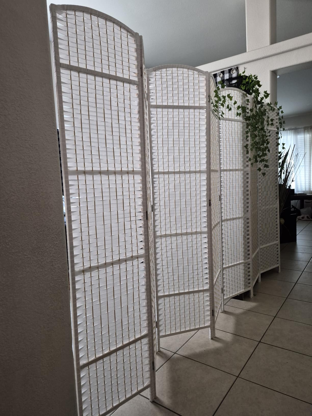 8 Panel Folding Room Divider,Woven Privacy Screen,Light Beige customer photo 1
