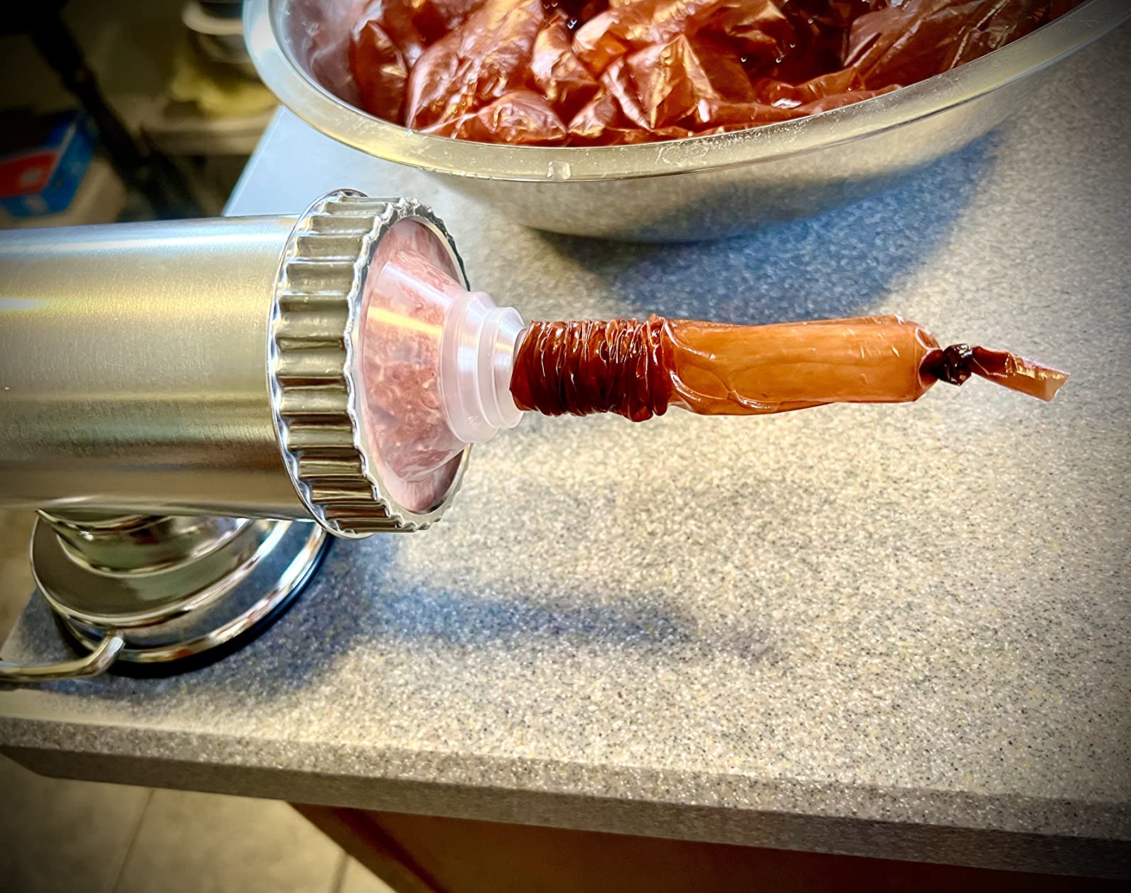 Lawei 2 LBS Sausage Stuffer - Horizontal Kitchen Stuffing Maker Stainless Steel Meat Sausage Machine for Household Commercial customer photo 2