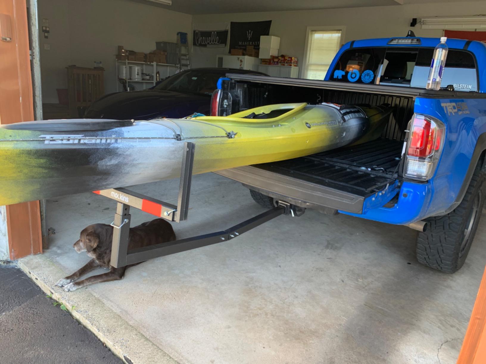 Mockins 750 Lbs Cap Truck Bed Extender Hitch Mount | 2-in-1 All-Weather Steel Canoe Rack & Kayak Trailer with Stabilizer & Straps | Versatile Truck Bed Hitch Extender for Ladders, Pipes, Lumber & More customer photo 1
