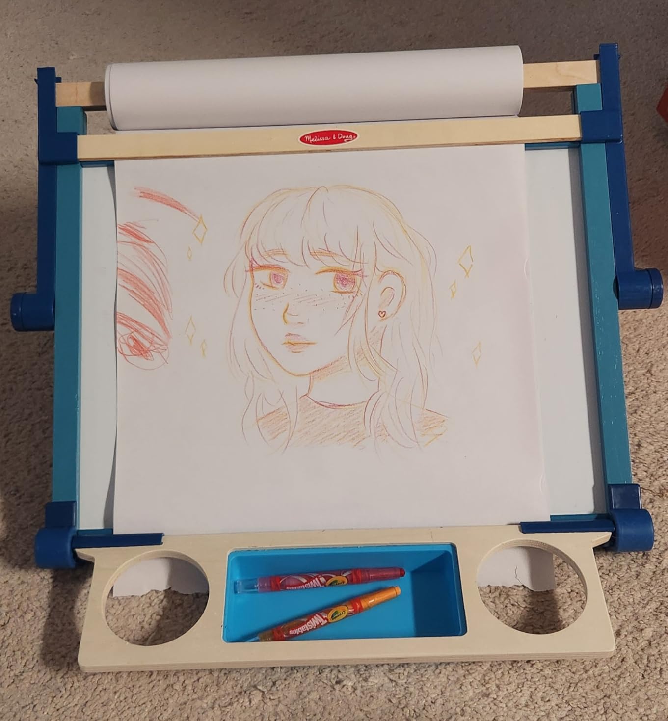 Melissa & Doug Magnetic Tabletop Easel, Deluxe Double-Sided Wooden Art Set with Chalkboard, Dry-Erase Board, Paper Roll Holder, Magnets & Art Supplies, Preschool Learning Toys for Kids Ages 3+ customer photo 1