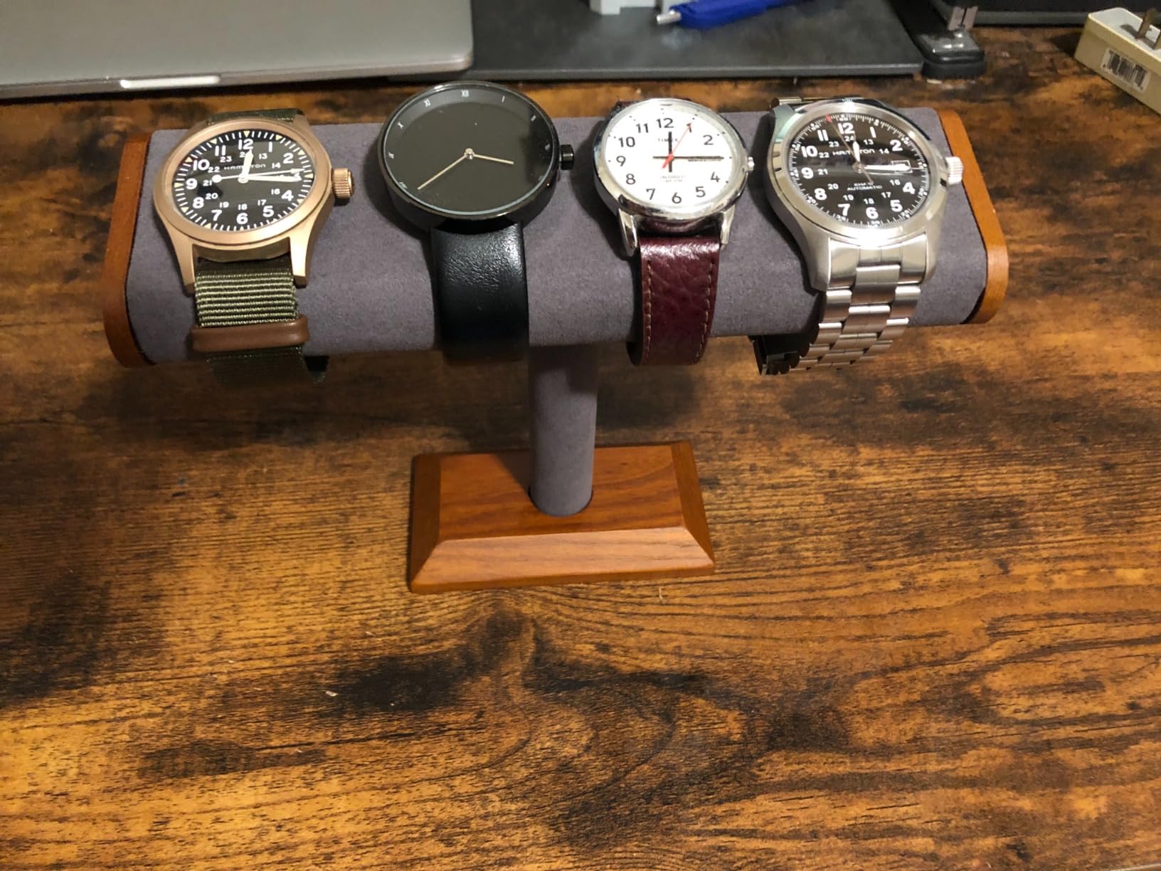 Oirlv Solid Wood T-Bar Watch Display Stand Jewelry Organizer Holder for Watch Bracelet Countertop Table Top Jewelry Tower(Grey) customer photo 1