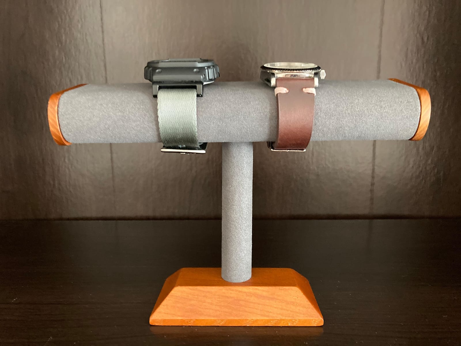 Oirlv Solid Wood T-Bar Watch Display Stand Jewelry Organizer Holder for Watch Bracelet Countertop Table Top Jewelry Tower(Grey) customer photo 2