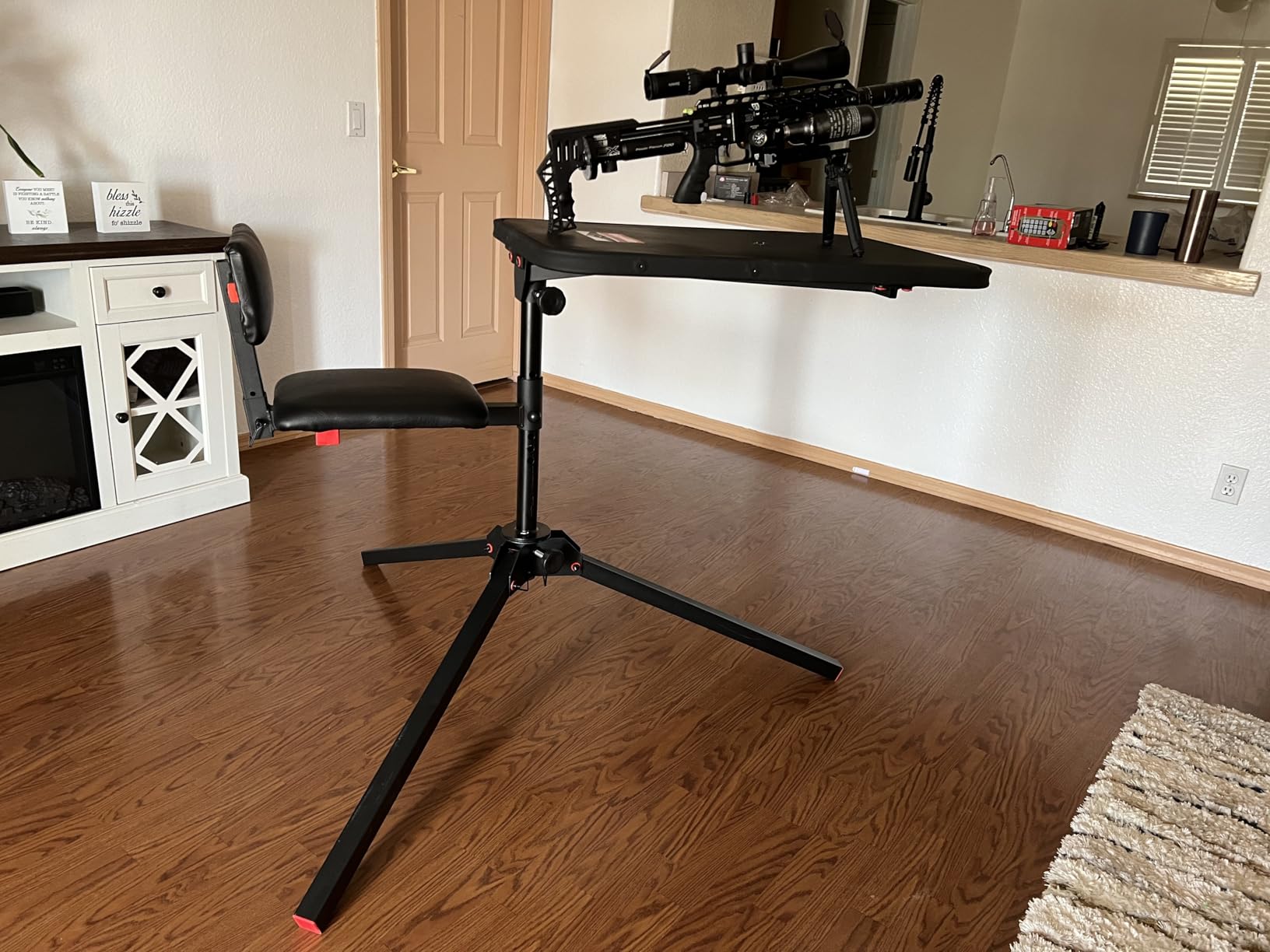 Birchwood Casey Swivel Action Shooting Bench with Thick Padded Seat, Extended Arm Rests, Padded Vinyl Cover, Gear Pouches & Adjustable Coated Gun-Rest customer photo 2
