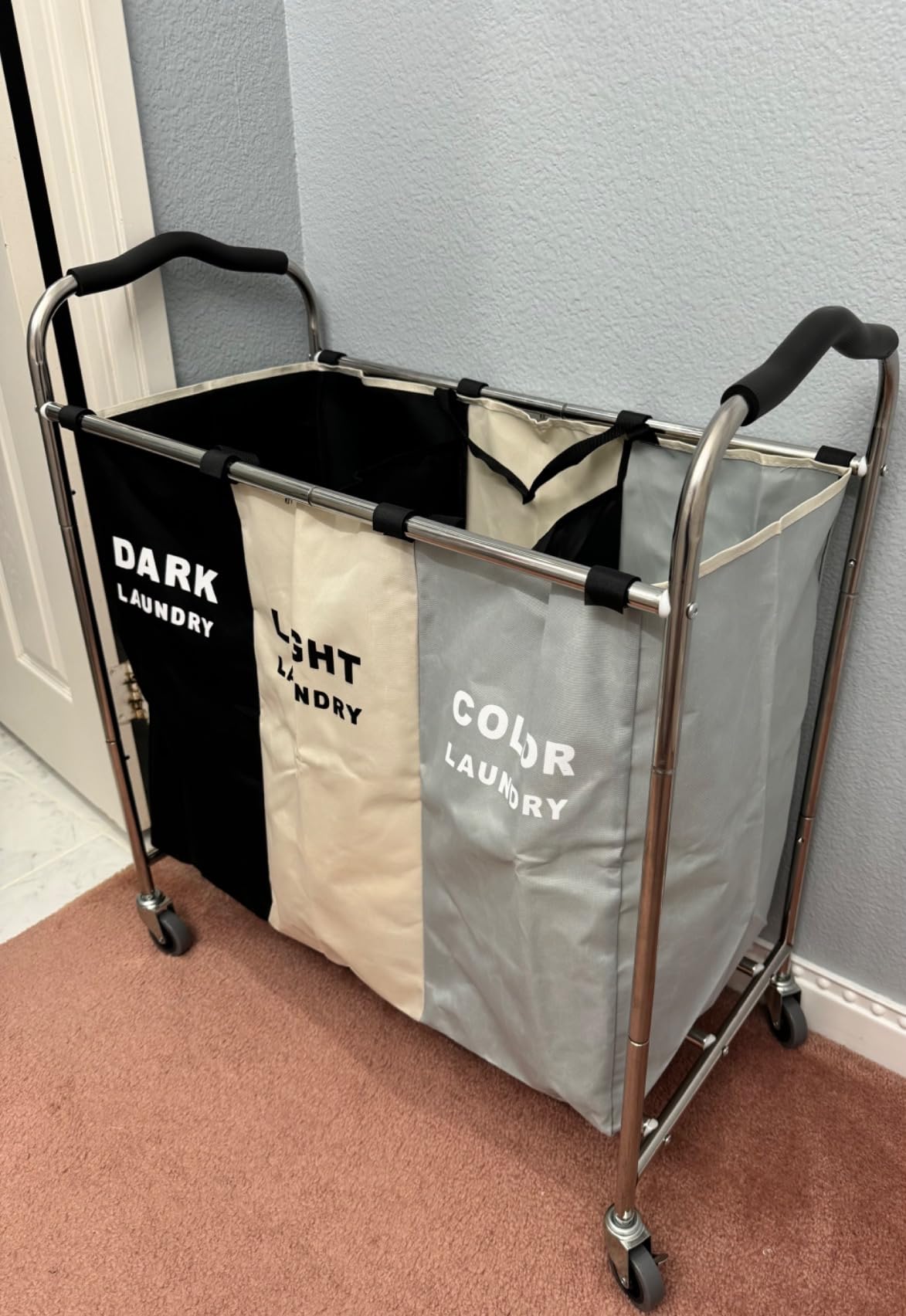 Laundry Basket with Wheels, 240l Laundry Hamper with 3 Section Laundry Bag for Dirty Clothes, Dorm Room Essentials, Towel Organization & Toys Storage Laundry Cart in Laundry Room Organization customer photo 2