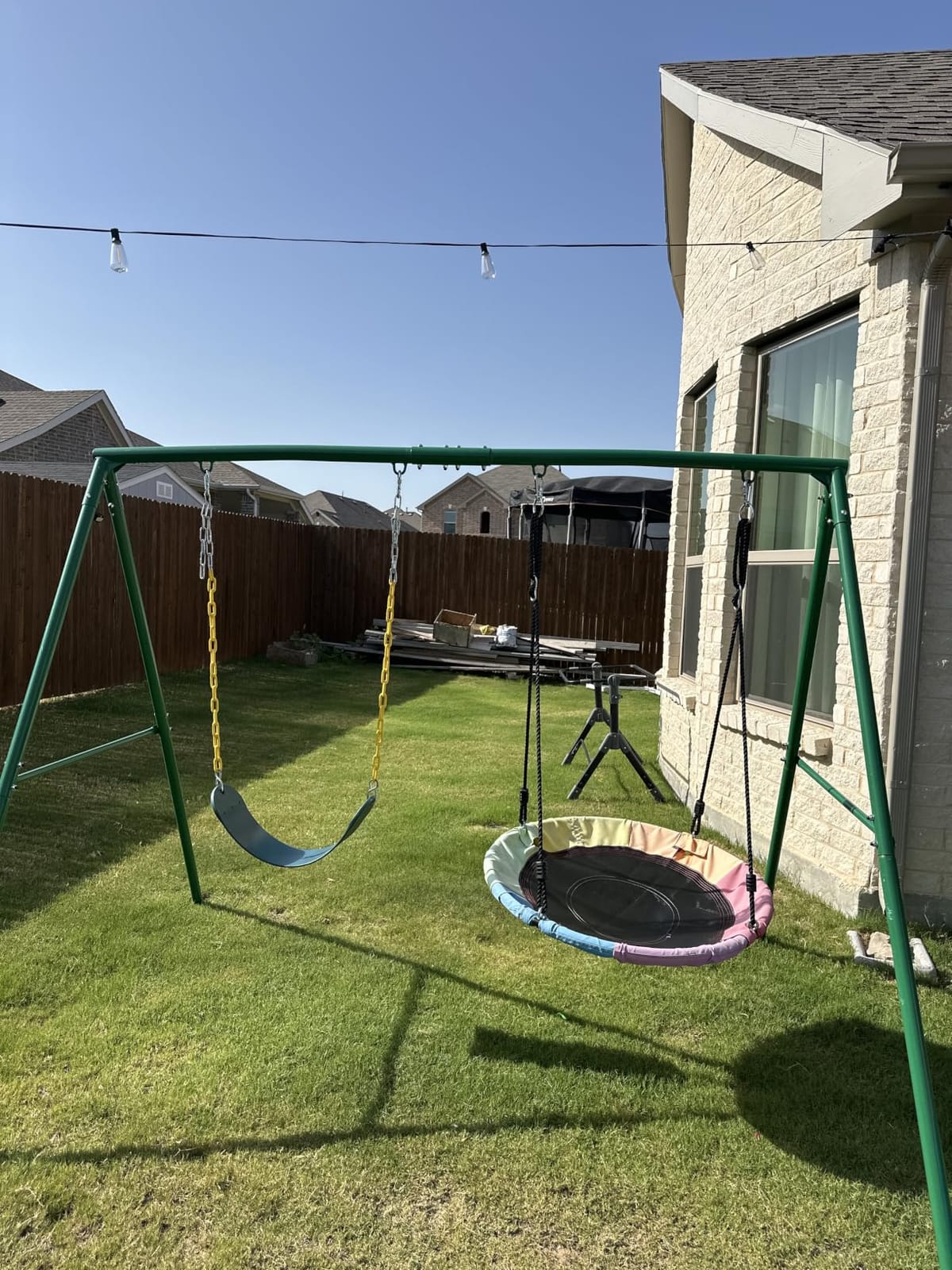 Trekassy 440lbs Swing Sets for Backyard, 2 Seat Saucer & Belt Swing - Green | Dual Swing Options, Heavy Duty A-Frame Metal Stand, Weather-Resistant, Easy Assembly, Outdoor Playset for Kids Family Fun customer photo 2