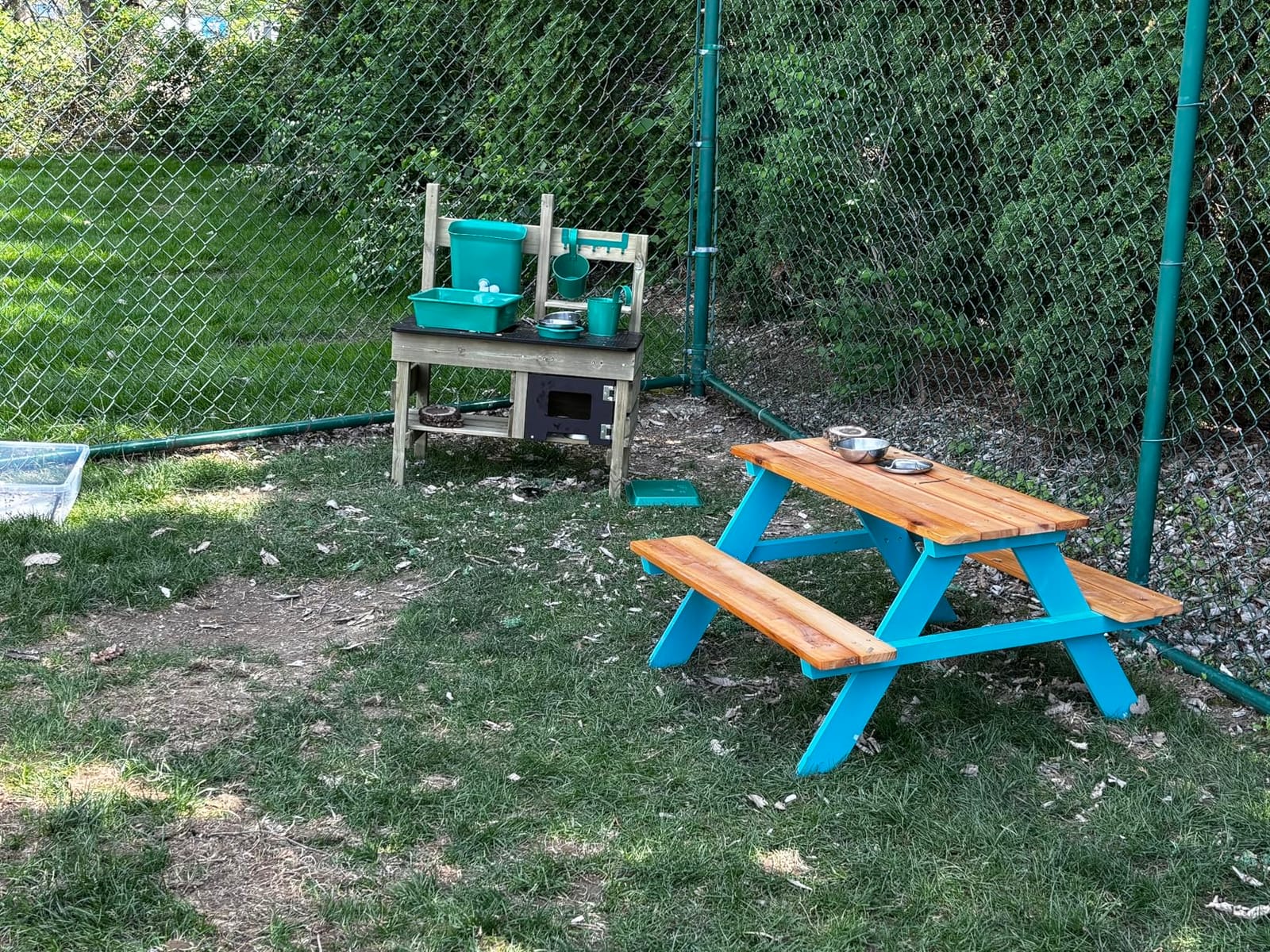 Teamson Kids - Wooden Outdoor Child Children Kids Picnic Table & Chair Bench Set - Brown/Aqua customer photo 1