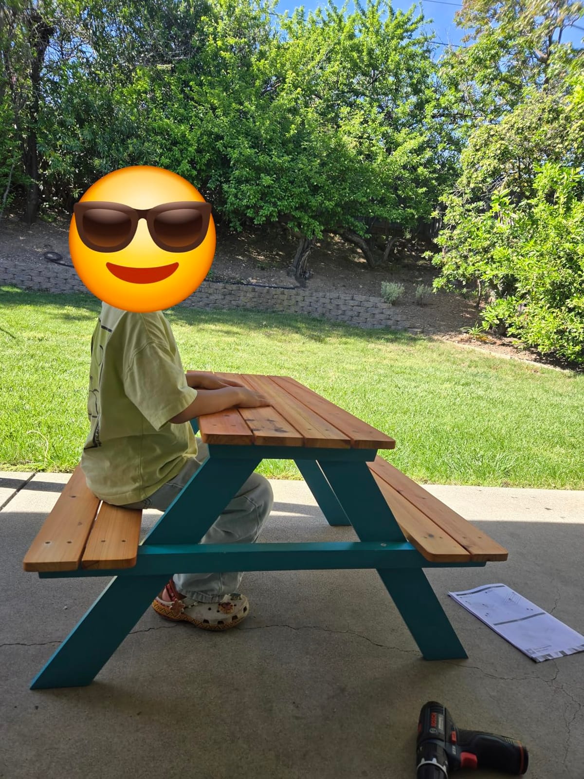 Teamson Kids - Wooden Outdoor Child Children Kids Picnic Table & Chair Bench Set - Brown/Aqua customer photo 2