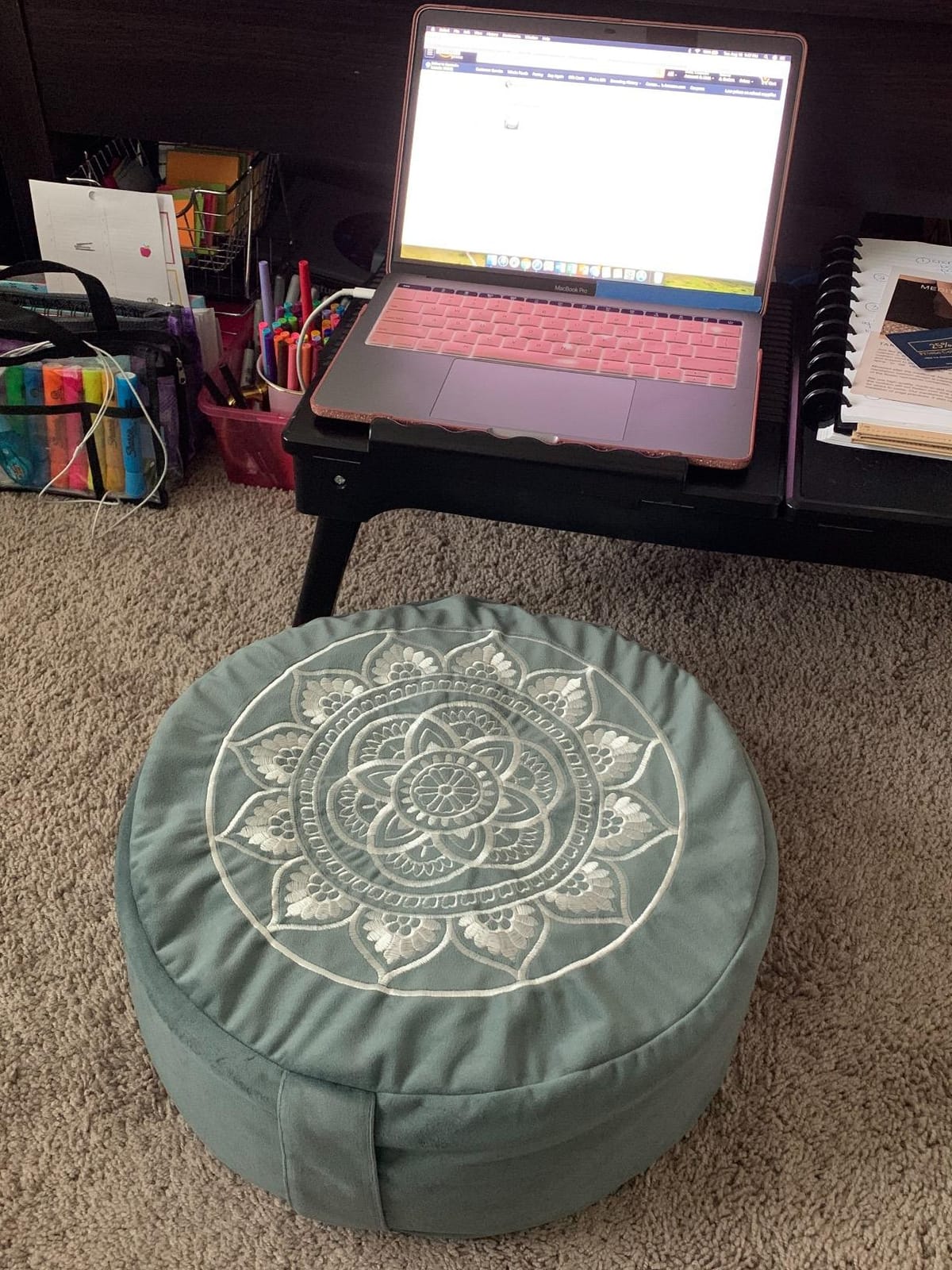 Florensi Meditation Cushion Velvet Floor Pillow with Buckwheat Fill | Buckwheat-filled meditation cushion with soft velvet cover for supportive seating during meditation and yoga customer photo 2