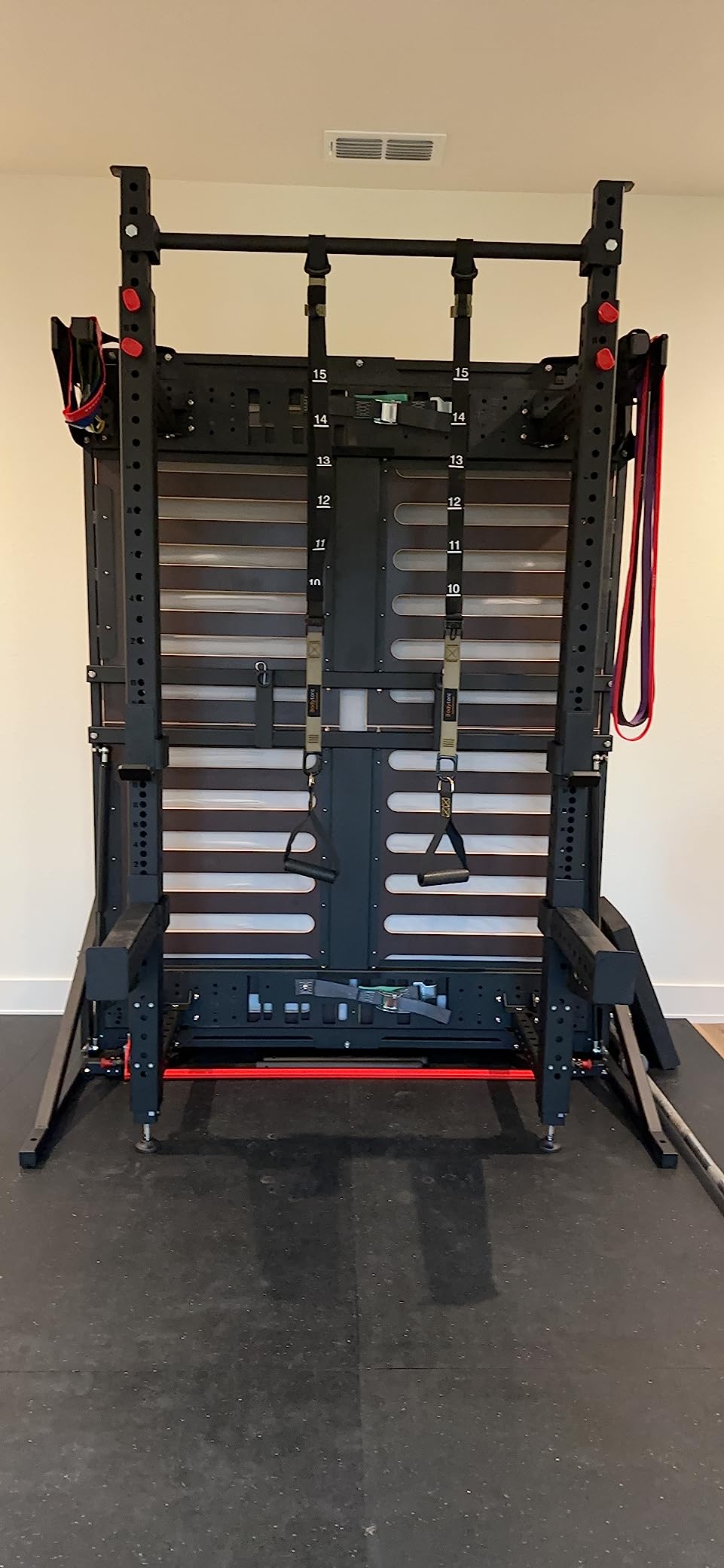 Suspension Trainer, Bodyweight Training Straps for Full Body Workouts at Home, Includes Door Anchor, Extension Arms and Advanced Foot Straps. Green customer photo 2