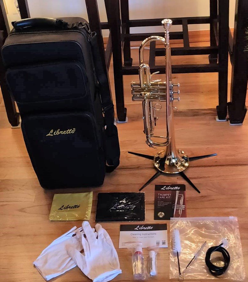 Libretto Gold Lacquer Bb Trumpet Set, Rose Brass Leadpipe | Standard for Beginner & Intermediate Students, Stainless Valve, 7C Mouthpiece, Durable Case, Portable Stand & Maintenance Kit customer photo 1