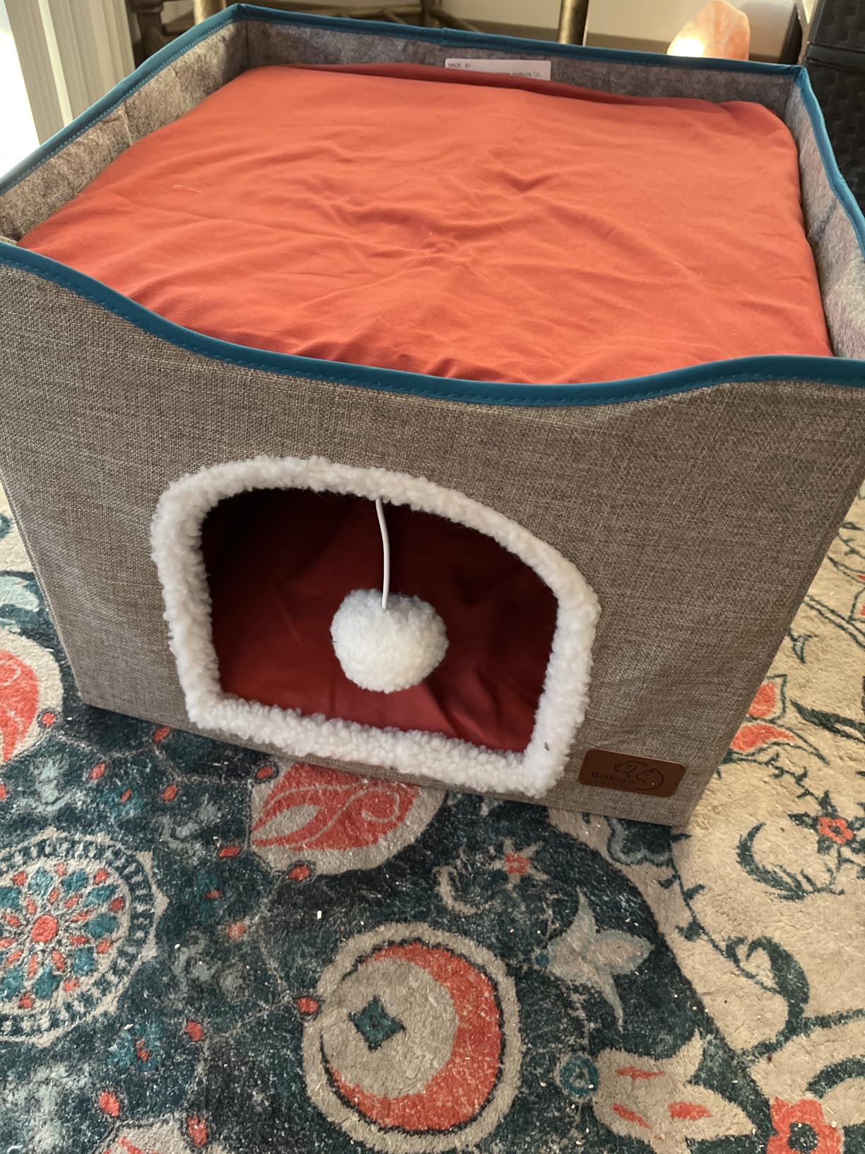 Bedsure Cat House Bed for Indoor Cats with Fluffy Ball and Scratch Pad,Grey | 16.5x16.5x13 in,Large Cat Cave for Multiple Pets,Foldable Cat Hideway Cube for Sleeping Kitten customer photo 2
