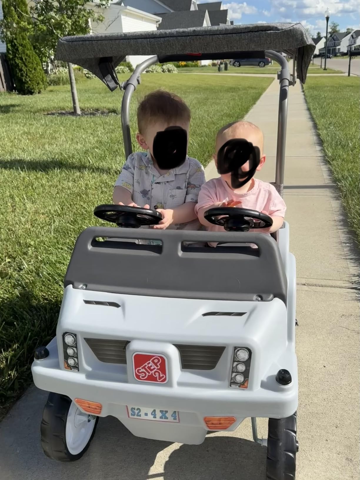 Step2 Side-by-Side Push Around SUV, 2-Seater Kids Push Car with Seat Belts, Dual Steering Wheels & Horns, Adjustable Canopy, Ages 18 months-5 years, Max 100 lbs., Durable Plastic, Blue customer photo 2