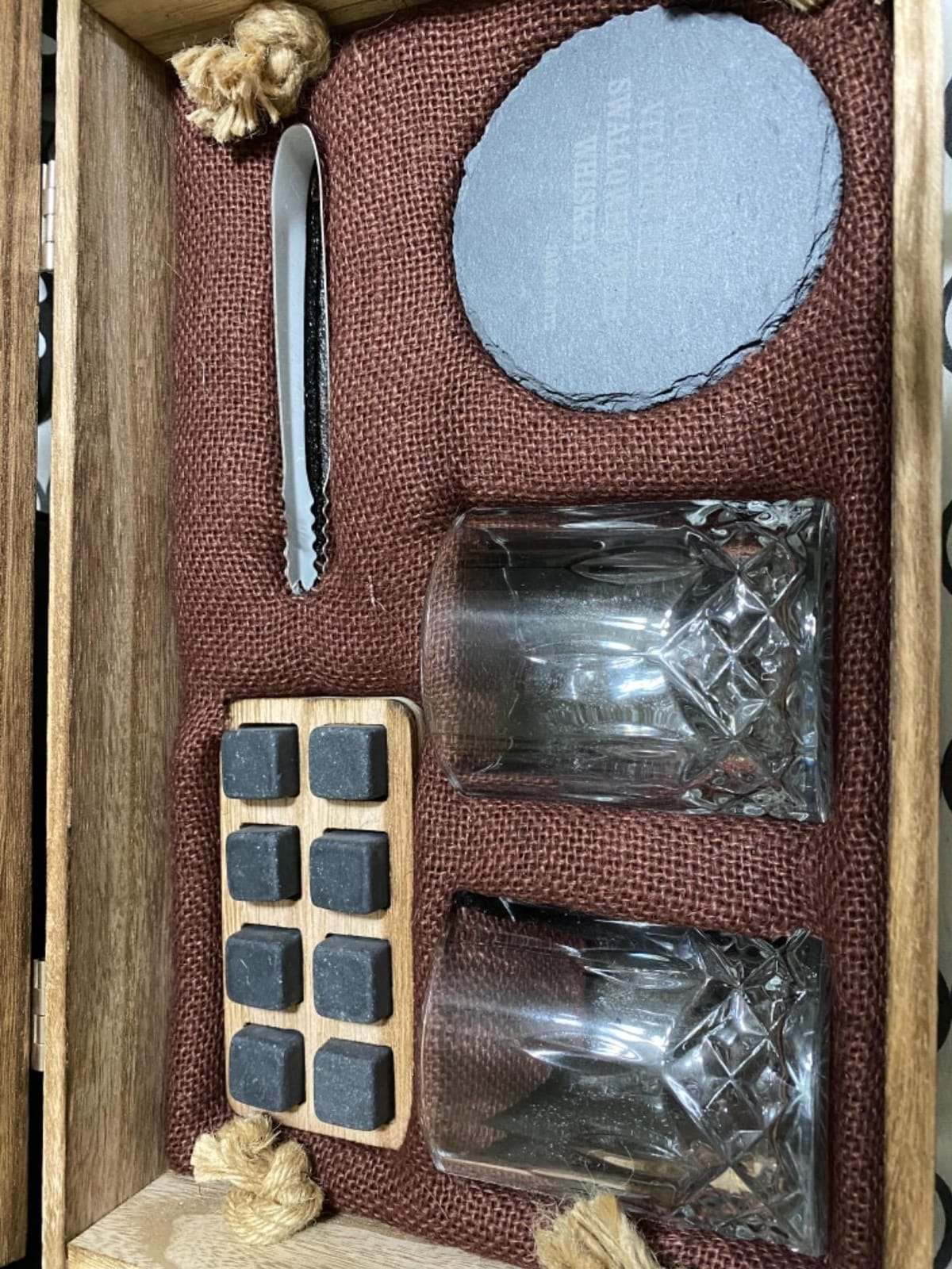 Mixology & Craft Whiskey Gift Set - Includes 2 Lead-Free Crystal Glasses, 8 Granite Chilling Stones, 2 Slate Coasters, Metal Tongs & Recipe Cards with a Wooden Army Crate Box customer photo 1