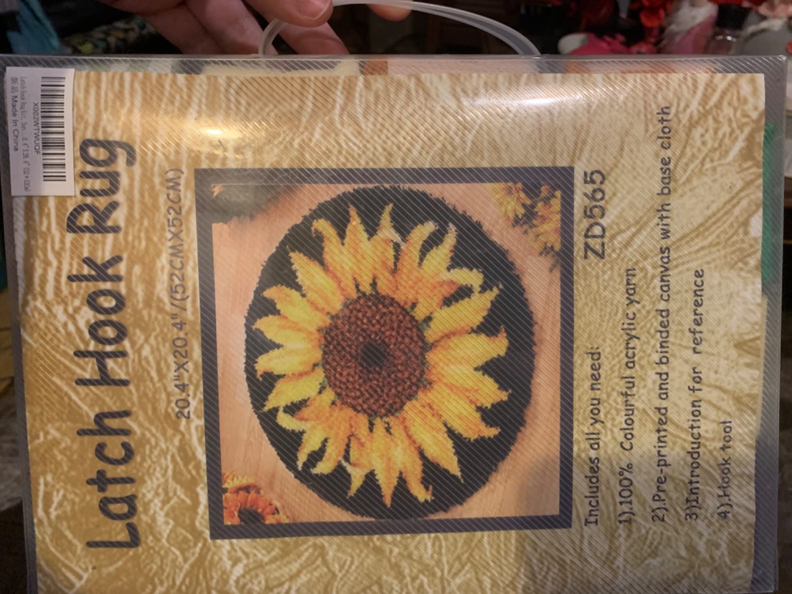 MIAOLLUN Latch Hook Rug Kit, Sunflower Pattern Printed Canvas DIY Rug Crochet Yarn Kits, Embroidery Decoration 20.4