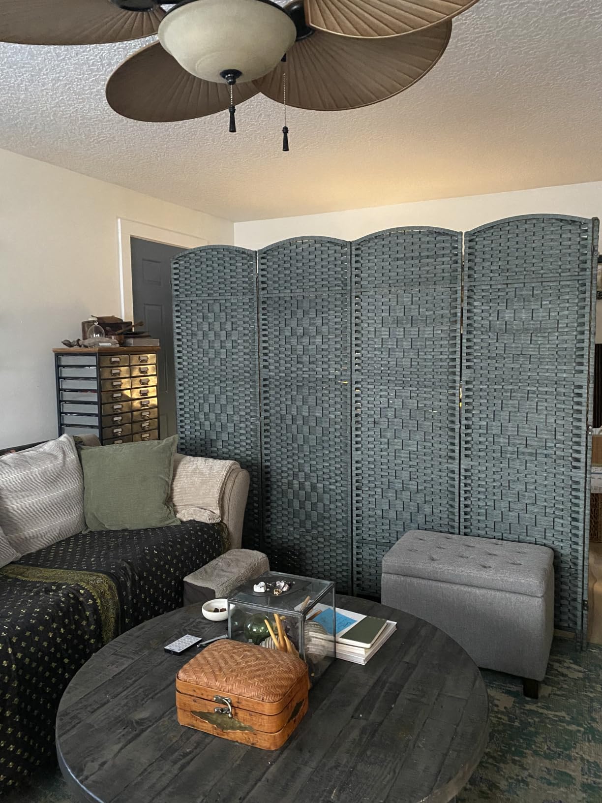 JOSTYLE Rattan Room Divider, 4-Panel Folding Privacy Screen 6ft. Extra Wide | Room Separation, wood frame, freestanding temporary partition wall divider, portable Separator, bedroom, home office, 70.9