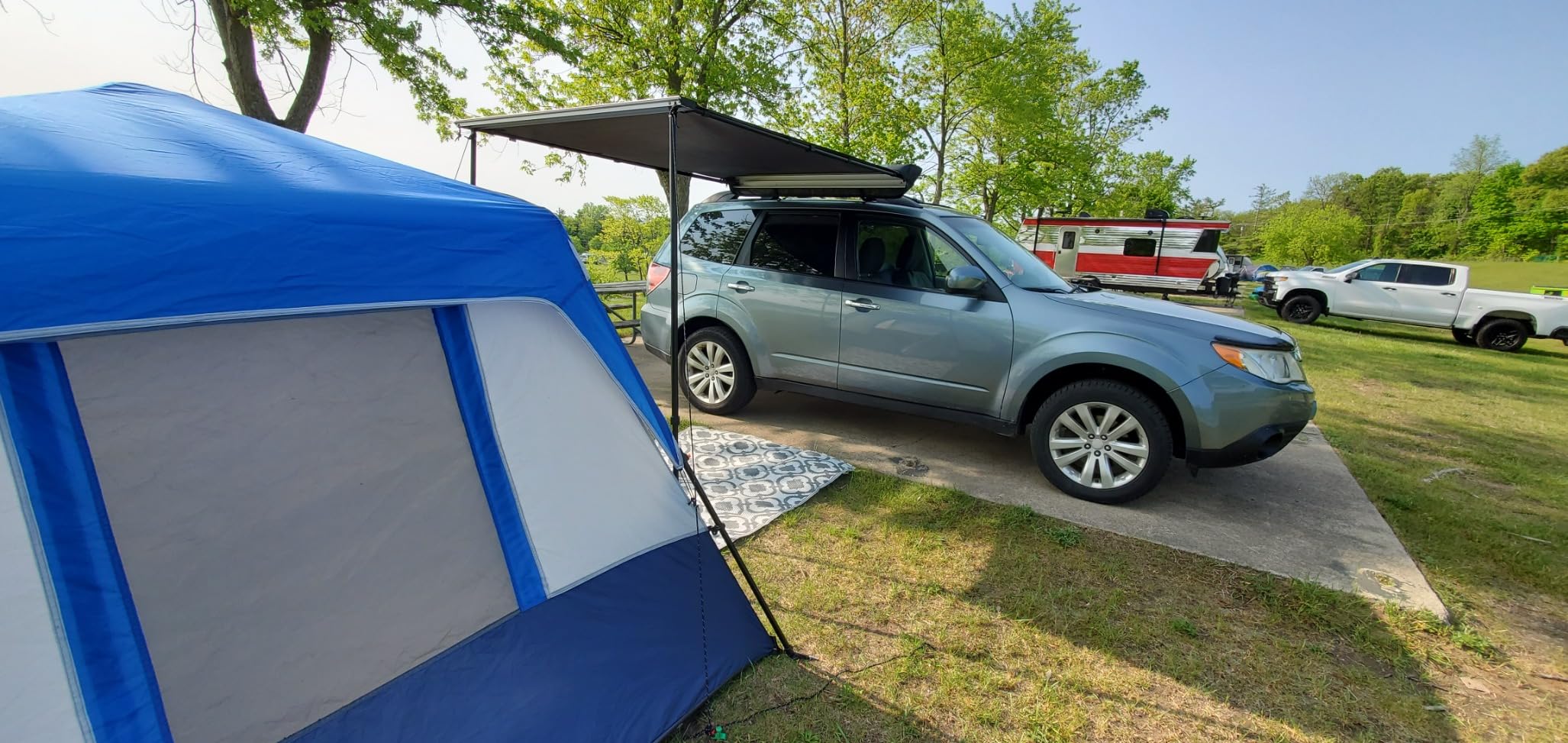 Overland Vehicle Systems HD Nomadic 4.5' Awning - 280G Poly Cotton Rip Stop Grey Body, Green Trim & 1000G PVC Black Travel Cover - 30 Square Feet of Coverage - Universal Fitment customer photo 1