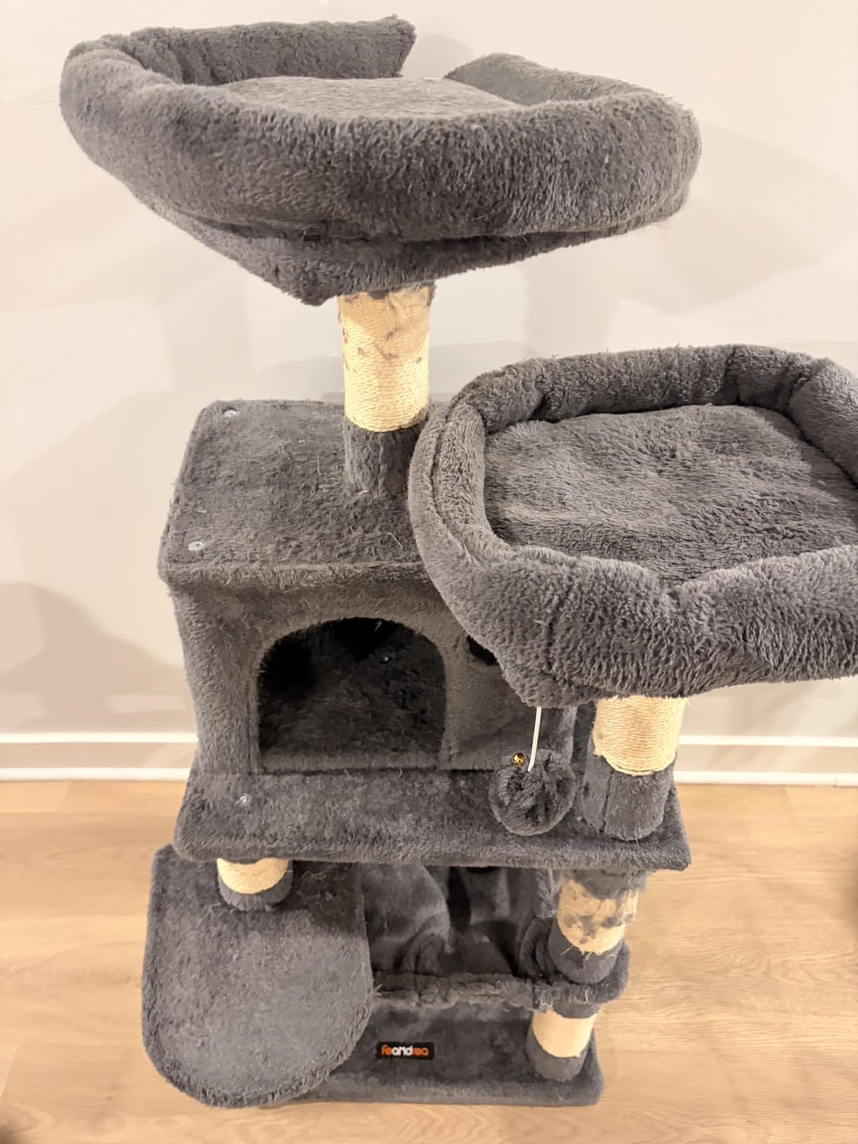 Feandrea Cat Tree, 81.1-Inch Large Cat Tower, Multi-Level Plush Condo with 13 Scratching Posts, 2 Perches, 2 Caves, Basket, Hammock, Pompoms, Smoky Gray UPCT190G01 customer photo 1