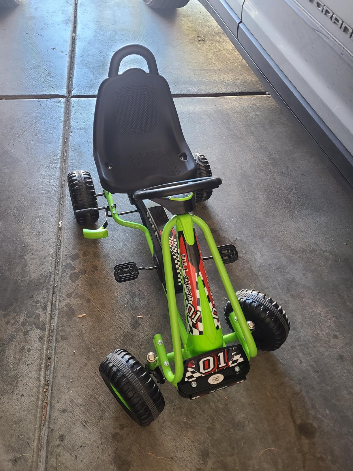 HONEY JOY Go Kart for Kids, 4 Wheel Pedal Powered Go Cart with Steering Wheels & Adjustable Seat, Safety Hand Brake, Non-Slip Tires, Outdoor Off-Road Racer Ride On Pedal Car for Boy Girl (Green) customer photo 2