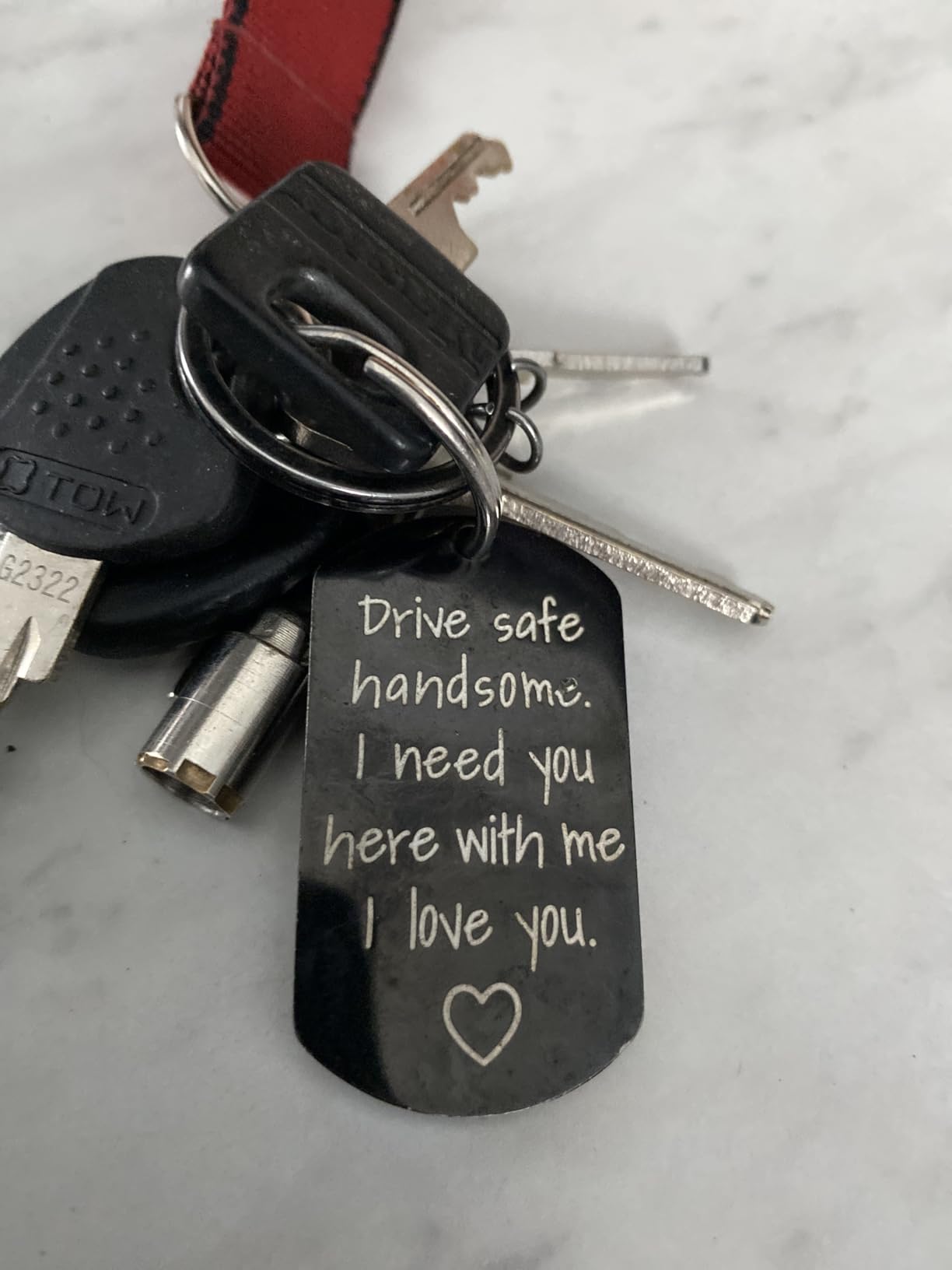 iWenSheng Drive Safe Keychain for Boyfriend Husband - Drive Safe Handsome I Need You Here With Me Keyring, Birthday Valentine's Day Gifts for Him Men customer photo 2
