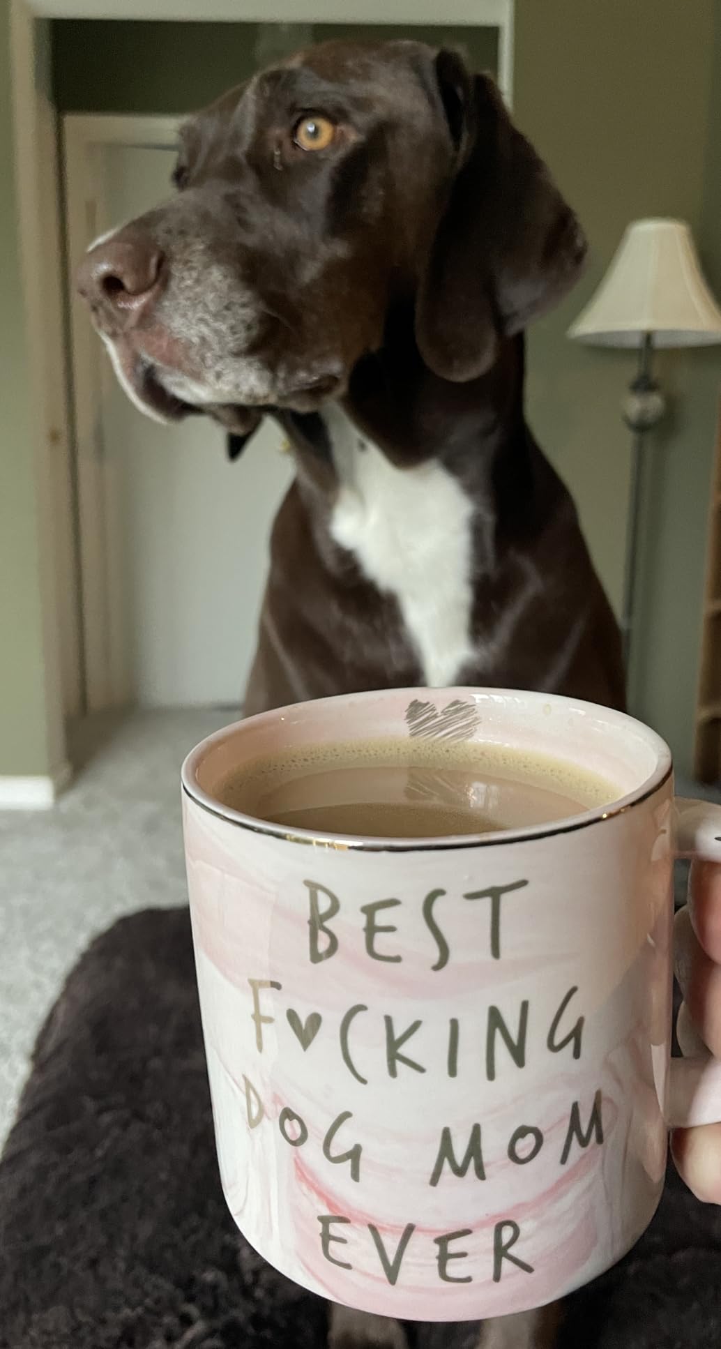 Dog Mom Gifts - Best Dog Mom Ever - Funny Birthday Gift For Dog Lovers Women - Gag Gifts for New Puppy Fur Baby Owners - Fur Mama Presents, Pitbull Pug - Cute Pink Marble Mug, 11.5oz Coffee Cup customer photo 2