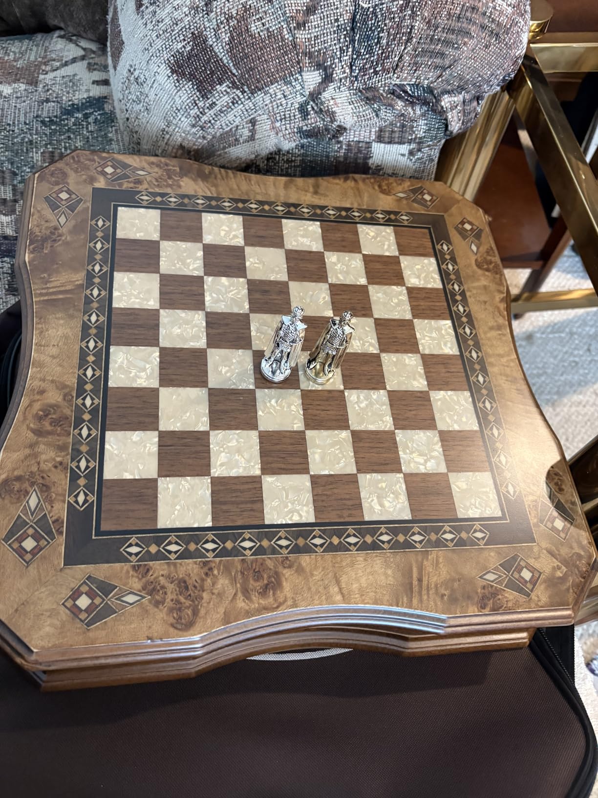 Handmade Chess Set Mosaic Art 15 inch - Wooden Chess Board with Metal Chess Pieces - Gift Item customer photo 1