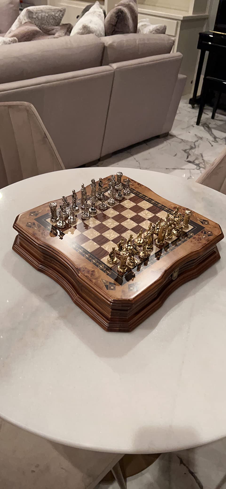 Handmade Chess Set Mosaic Art 15 inch - Wooden Chess Board with Metal Chess Pieces - Gift Item customer photo 2