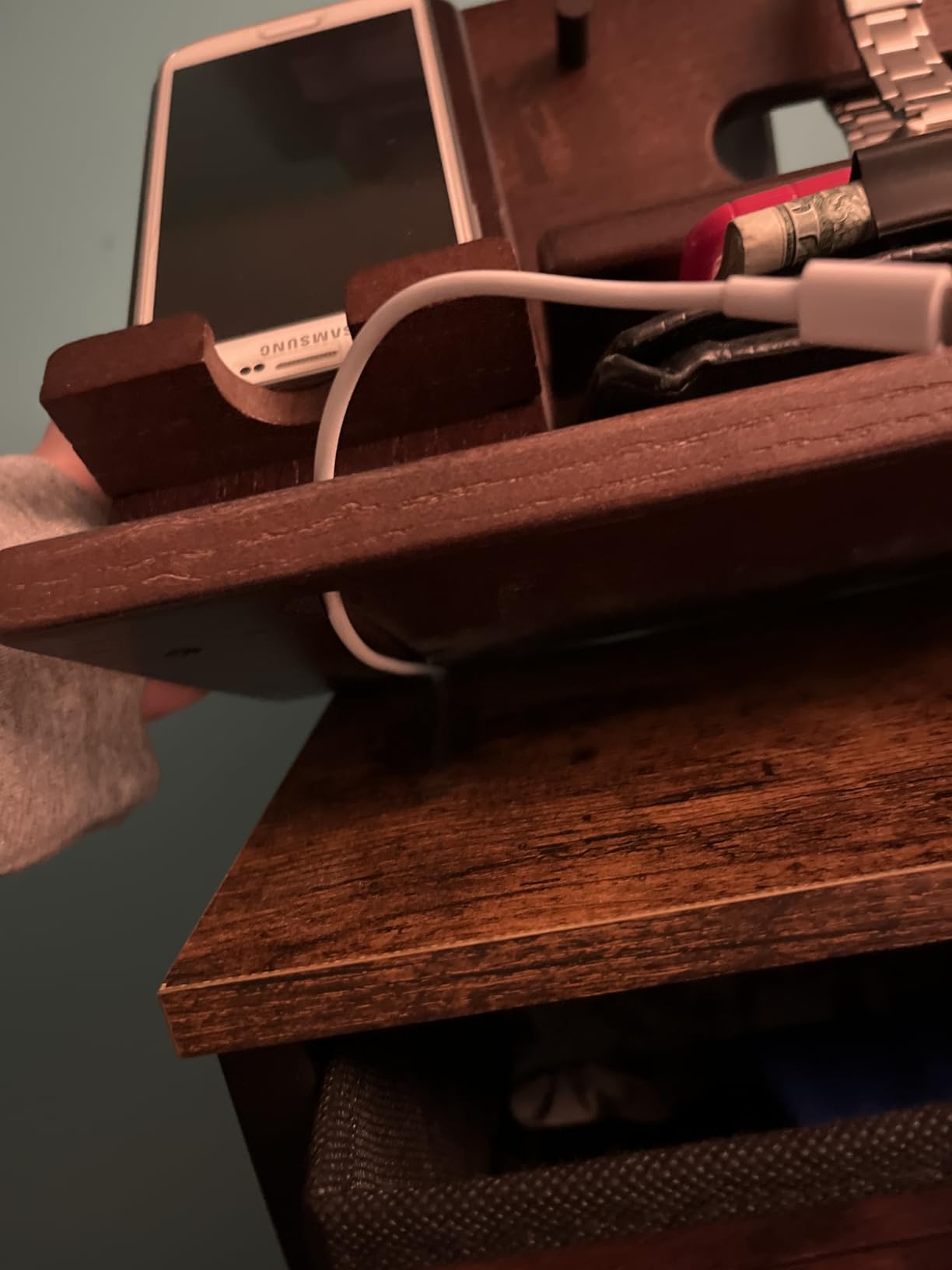 TESLYAR Wood Phone Docking Station for Men - Desk or Nightstand Organizer - Birthday Gifts for Husband, Dad - Anniversary Idea from Wife - Key Holder, Stand Wallet, Watch & Essentials customer photo 1
