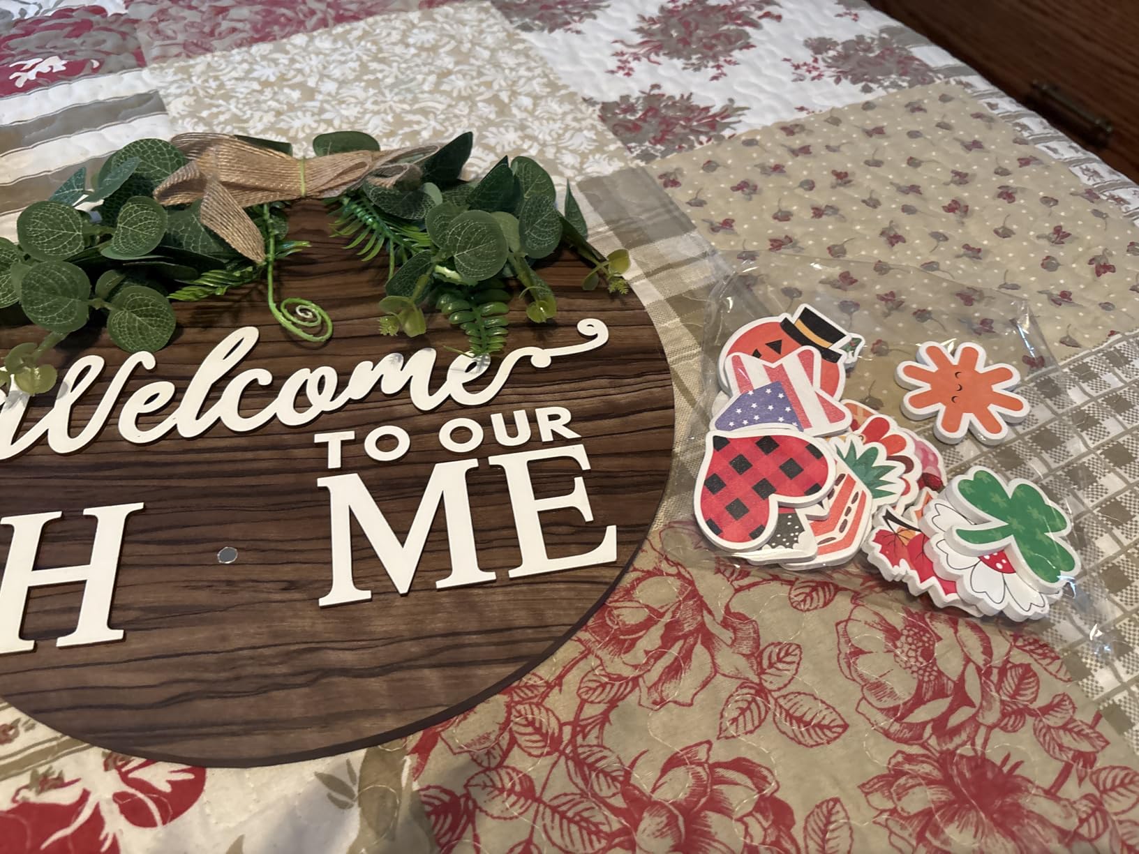 Interchange Welcome Sign Front Door Wreaths for Spring Fall Summer Winter | Rustic Wood Wreaths for Wall Home House Warming gifts Outdoor Farmhouse Porch All Seasons Holiday Halloween Christmas customer photo 2