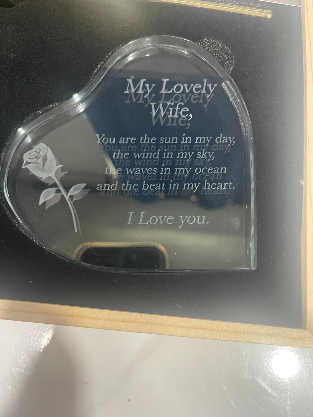 GreenCor Anniversary for Wife Engraved Wooden Gift Set 'To My Beautiful Wife' Includes Crystal Engraved Heart 24K Gold Dipped Rose for Birthday Gifts customer photo 1