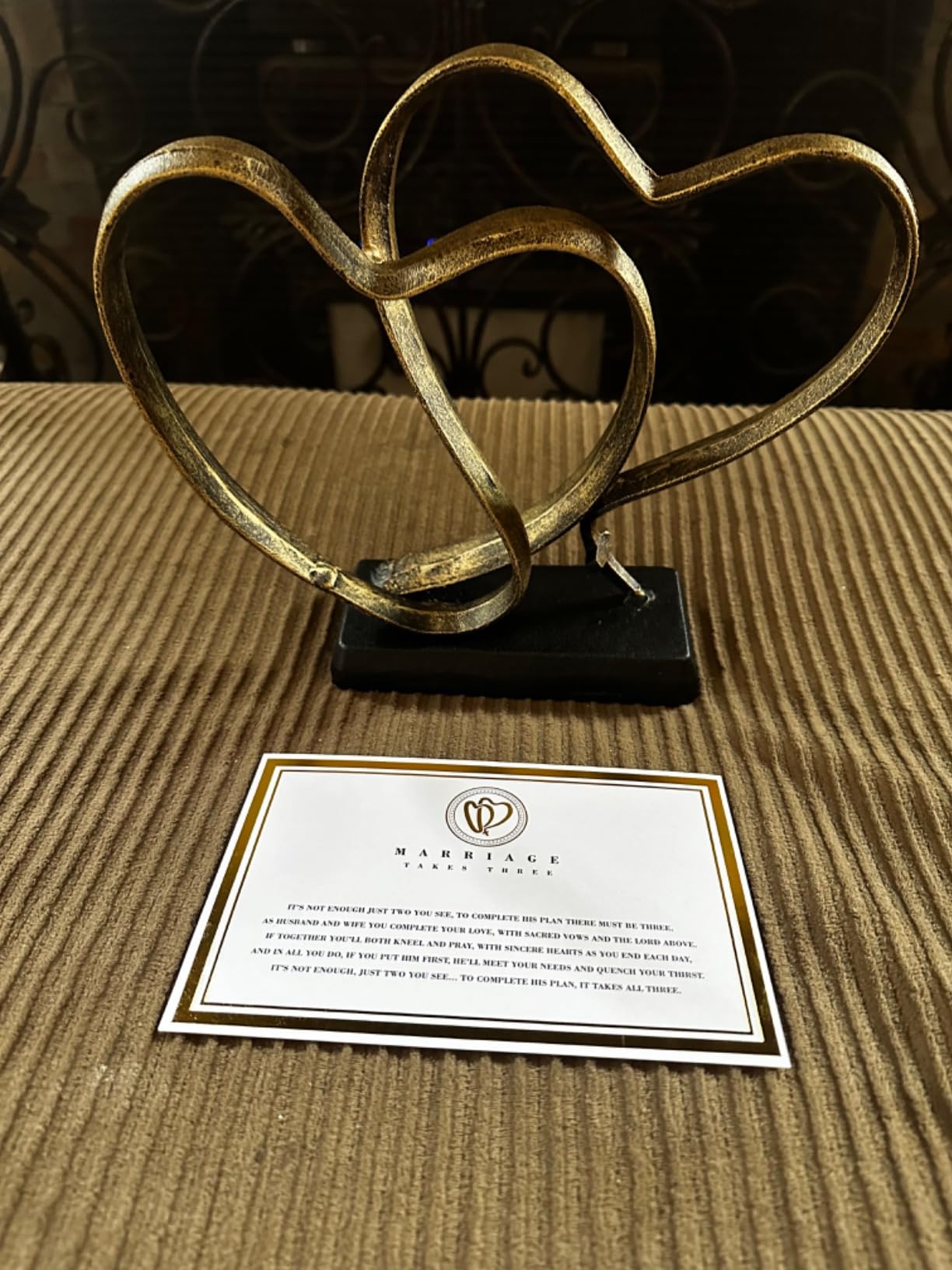 Wedding Anniversary Couples Gift - Iron Sculpture Bundle - Any Anniversary | Iron Hearts Stemming from a Cross Symbolizing Lasting Love, Includes Gift Box and Poem Card, Suits any Wedding Anniversary customer photo 1