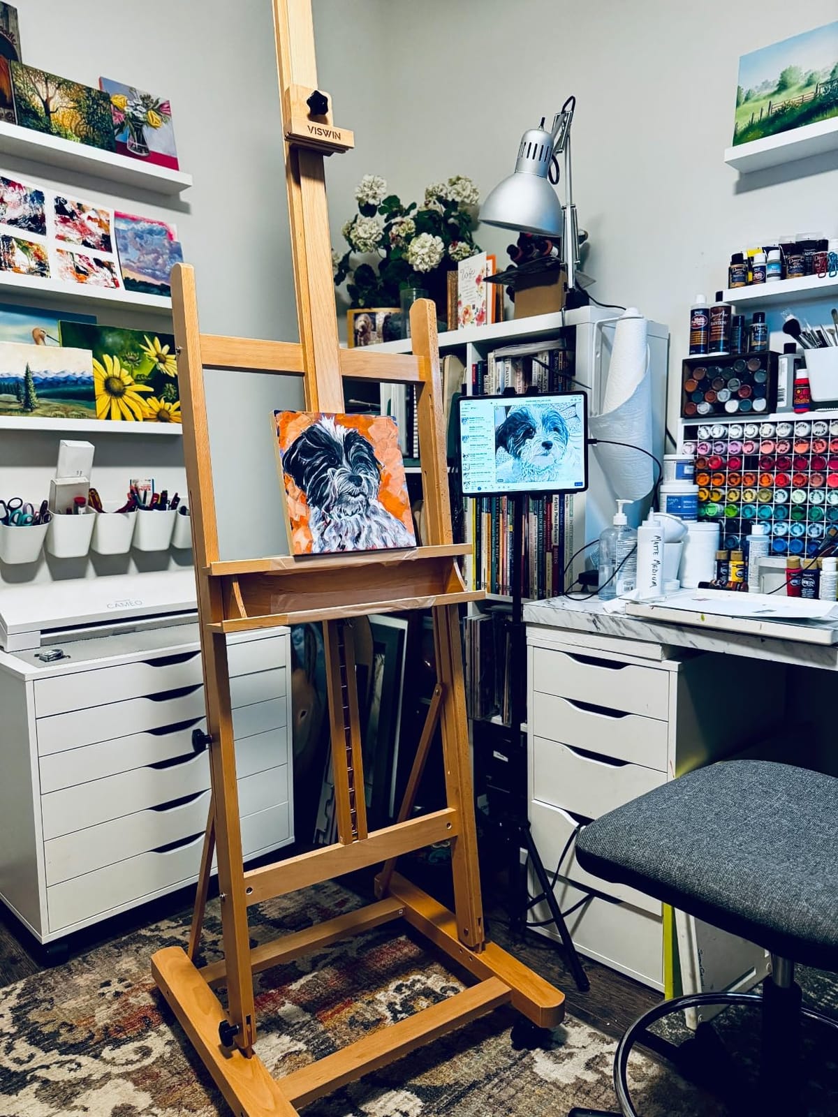 VISWIN Extended Large H-Frame Easel for Painting, Adjustable Beech Wood Artist Easel Stand with 4 Wheels & Storage Tray, Foldable Art Easel Floor for Adults, Hold Canvas up to 93