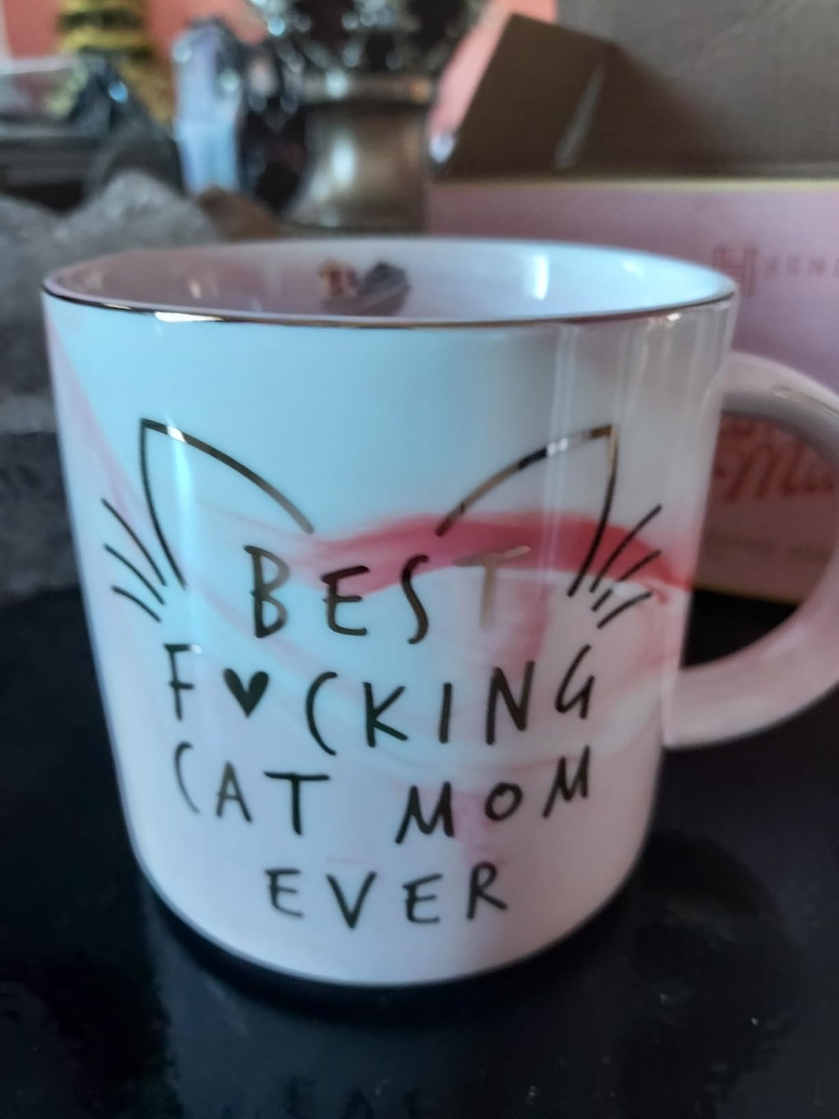 Cat Mom Gifts for Women - Crazy Cat Lady Coffee Mug Gift for Kitten Lover Mom, Daughter, Sister, Aunt, Wife, Best Friends, BFF, Coworkers, Her - Best Mom Ever - Pink Marble Mug, Ceramic 11.5oz Cup customer photo 2