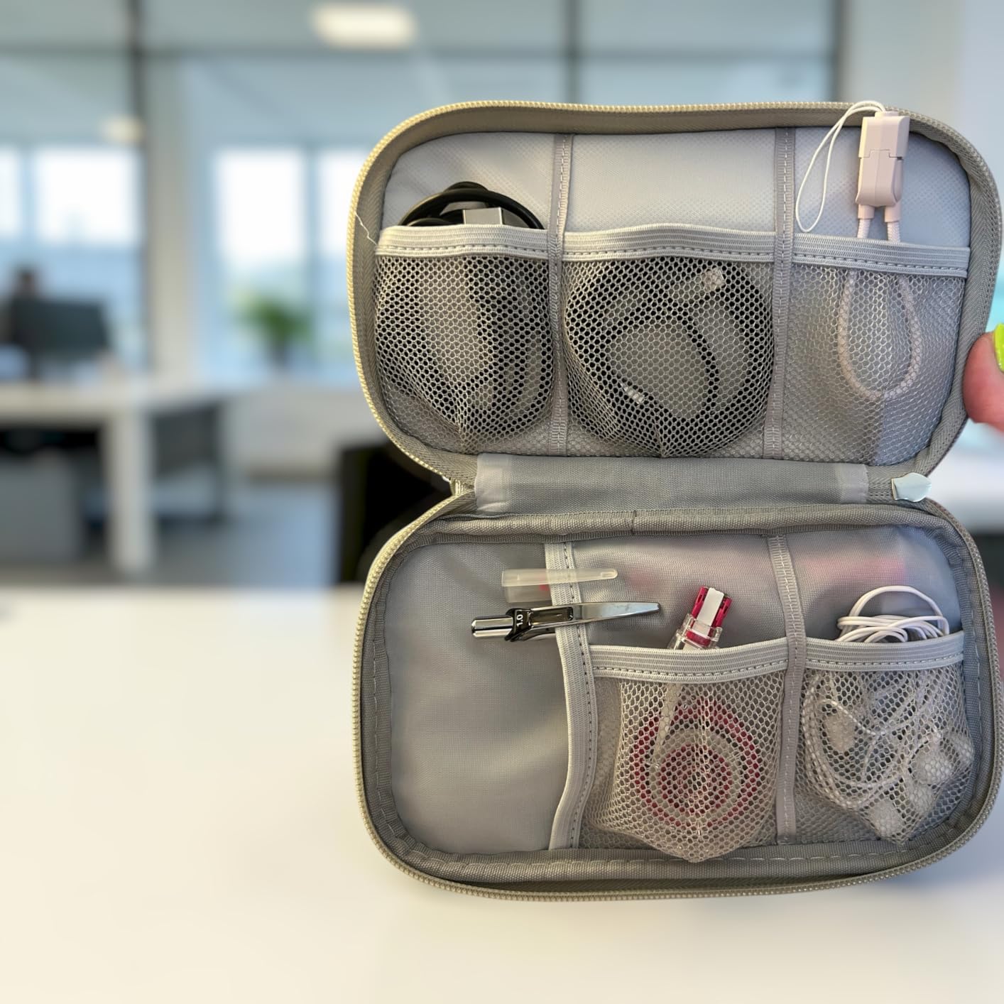FYY Electronic Organizer, Travel Tech Pouch Bag, Cable Organizer Grey | Wrist Strap, Waterproof, Double Layers Portable Electronics Travel Carrying Case for Cord, Charger, Daily Business Trips Use customer photo 1