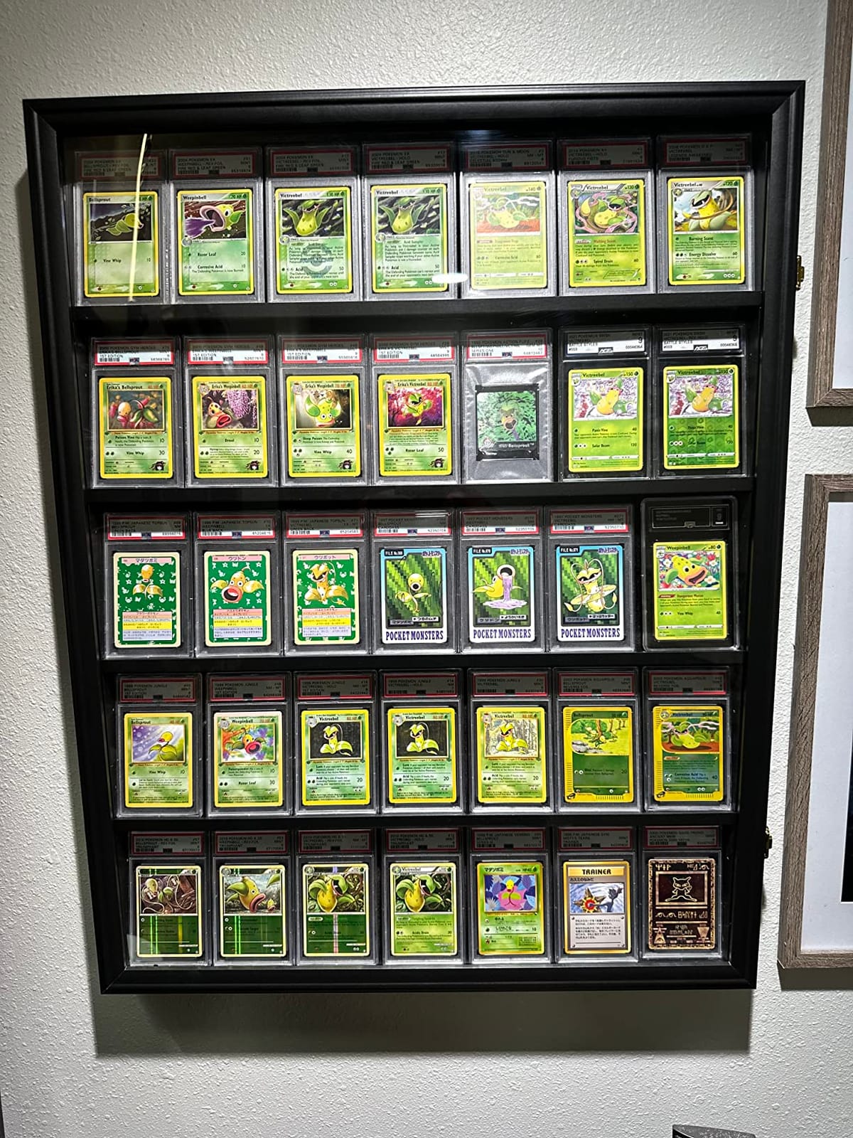35 Graded Sports Card Wall-Mounted Display case for Shows, Black | Matte black wooden frame, UV anti-yellow acrylic panel, lockable design, shockproof foam packaging, for vendor card customer photo 2