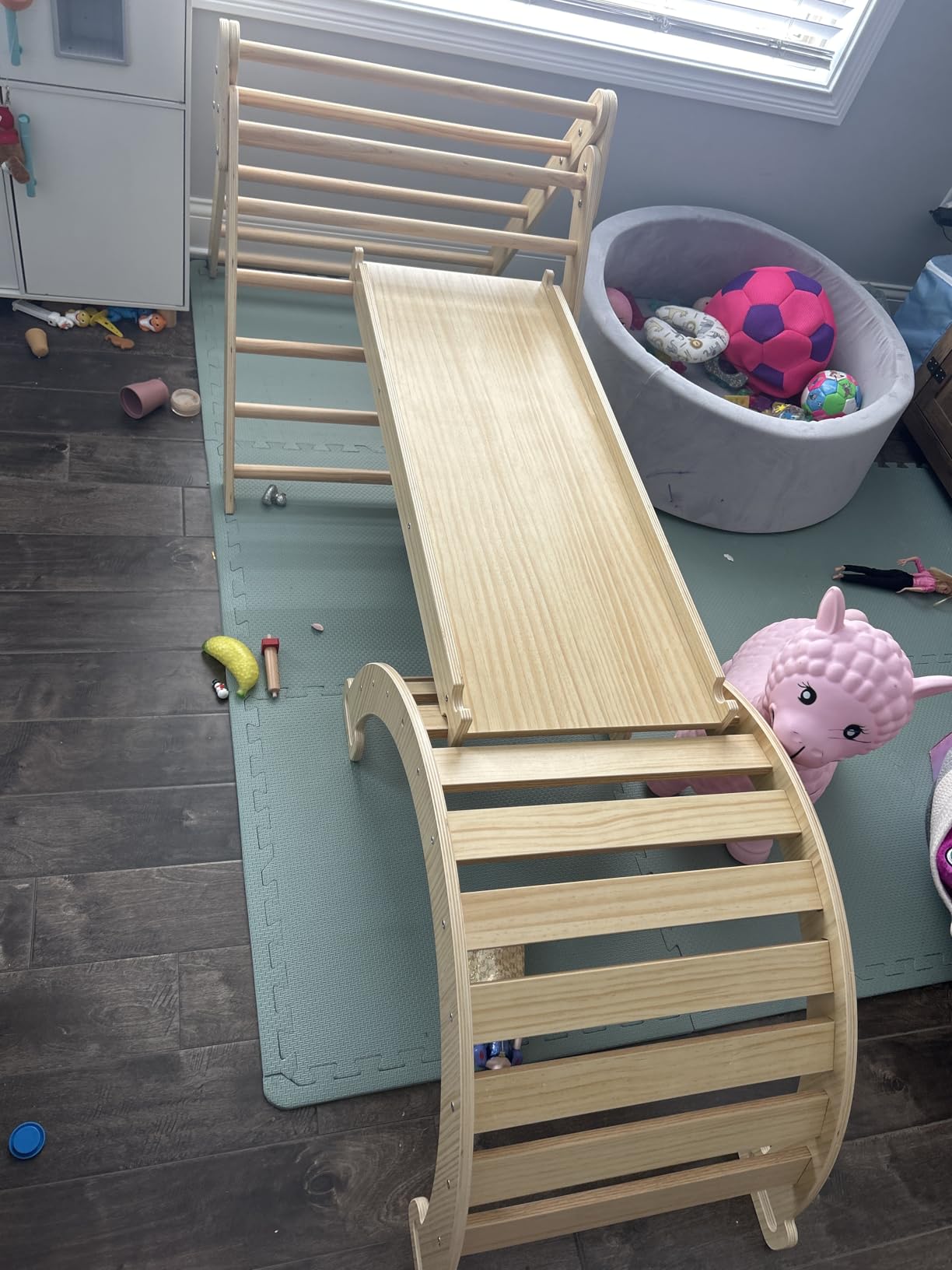 Avenlur 5-in-1 Pikler Triangle Set - Hazel Montessori Indoor Jungle Gym - Climbing Triangle, Waldorf Rocker, Toddler Indoor Climbing Toys, & Slide - Wooden Indoor Playground Playset, Ages 2-7 customer photo 1