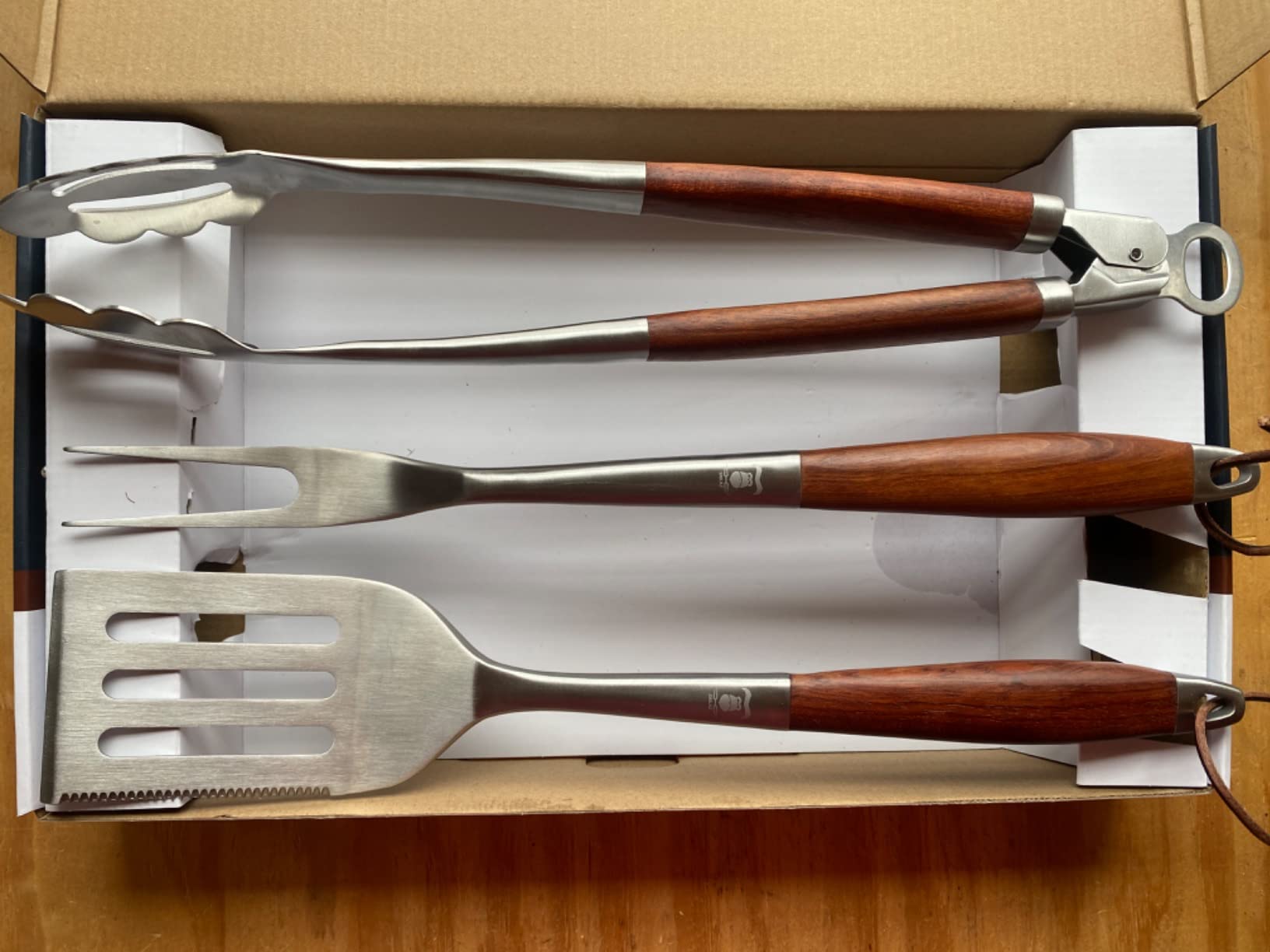 GRILAZ Heavy-Duty Rose Wooden BBQ Grilling Tools Set. Extra Thick Stainless Steel Multi-Function Spatula, Fork & Tongs | Essential Accessories for Barbecue & Grill. Ideal Gift for Father customer photo 2
