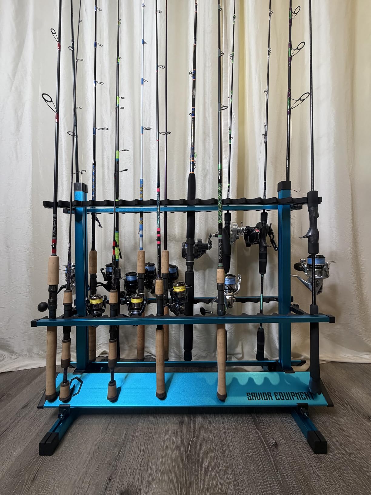 Savior Equipment Fishing Rod Rack Holder Organizer, 24-48 Slots to Hold Fresh Salt Water Spinning Rods & Reel Combo, Lightweight Aluminum Vertical Fish Pole Garage Storage Ground Display Stand customer photo 2