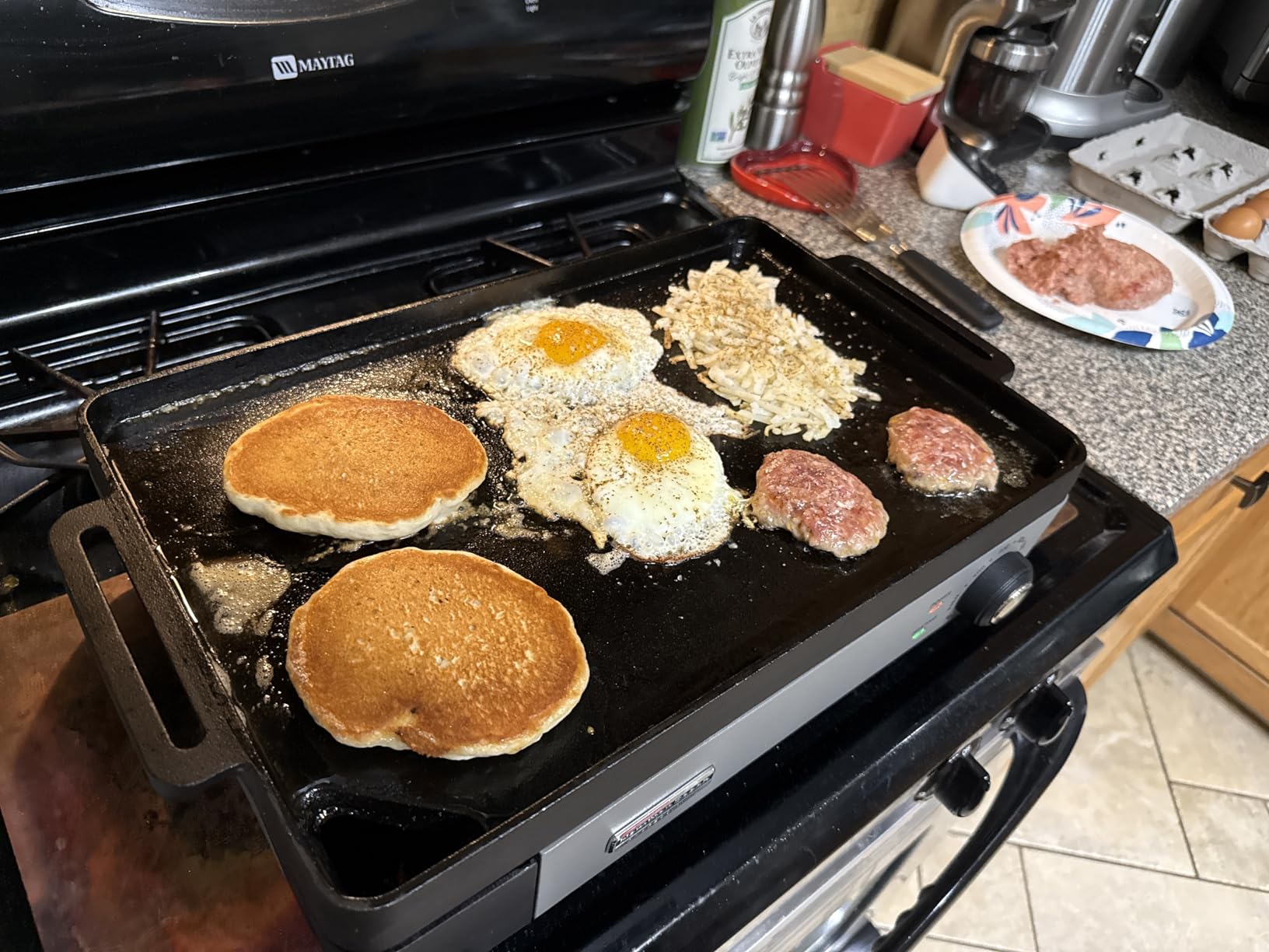 Hamilton Beach Professional Cast Iron Electric Griddle & Indoor Grill | Durable 10