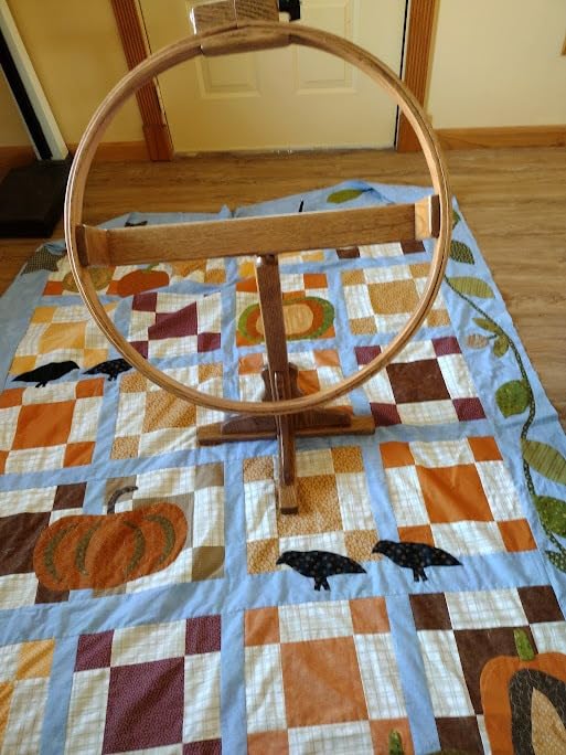 DutchCrafters Solid Oak Wood 22 Inch Round Extra Large Tilting Quilt Hoop with Stand, Quilting Frame for Hand Quilting - Amish Made customer photo 2
