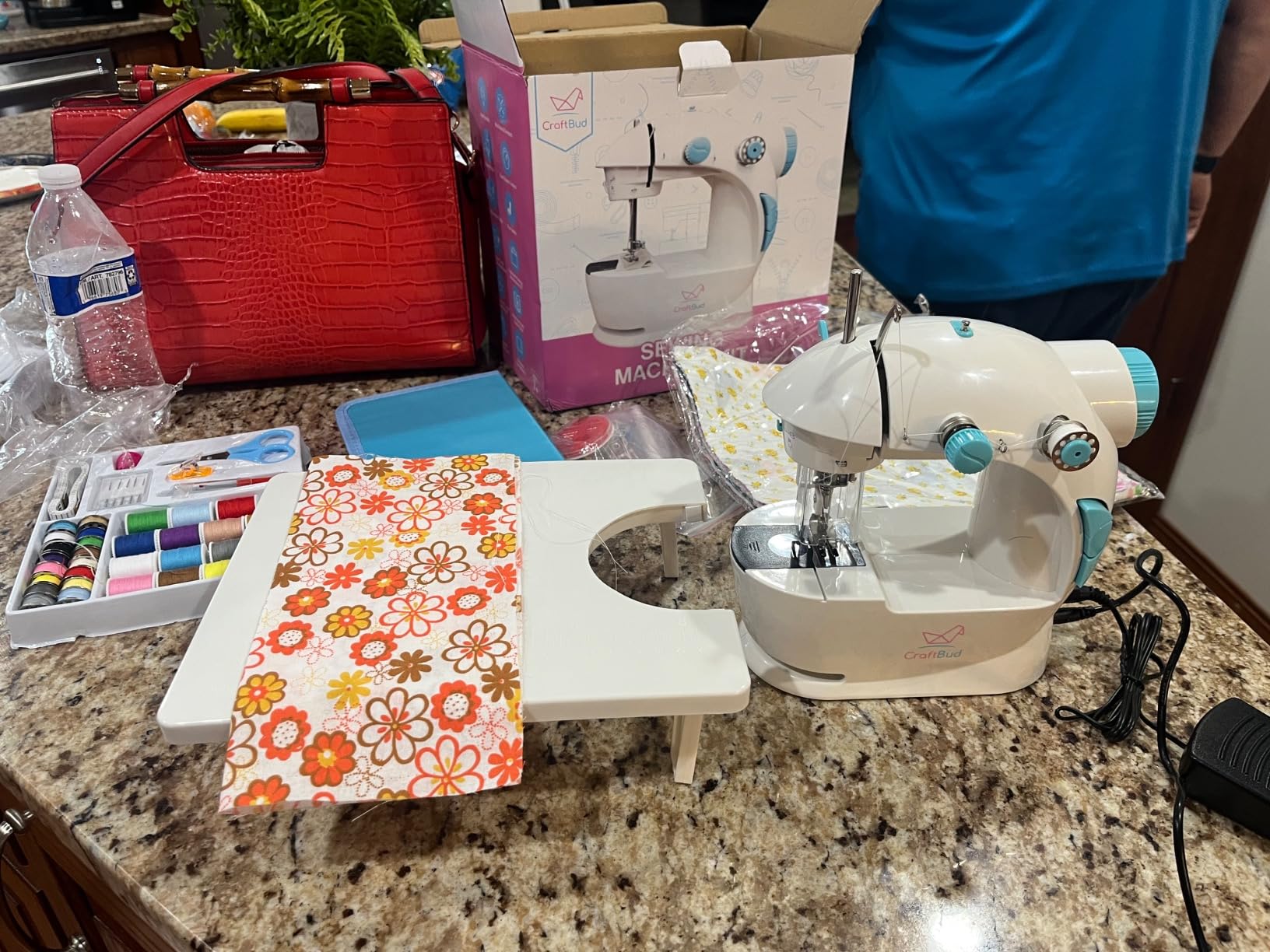 CraftBud Mini Sewing Machine for Beginners, Adults and Kids Sewing Machine | 122-Piece Sewing Kit Accessories, Portable, Dual Speed, Extension Table, Foot Pedal, Built-in Light, Guide Book & More, White customer photo 2