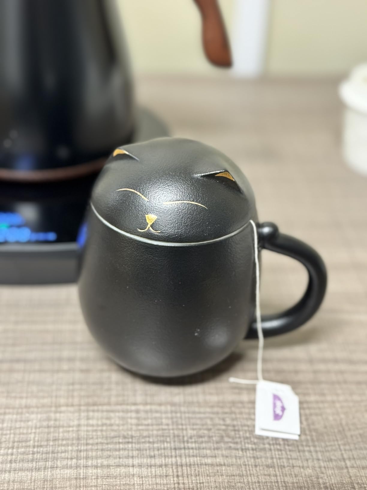 HEER Black Cat Ceramic Tea Mug 13.5oz with Infuser and Lid, Black | Cat Lover & Cat Mom Birthday Gift for Women, Perfect for Loose Leaf Tea, Tea Strainer Cup for Home & Office Use customer photo 2