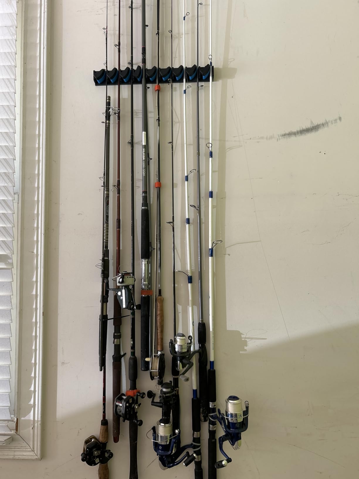 PLUSINNO V9 Vertical Fishing Rod Holder, Wall Mounted Fishing Rod Rack, Fishing Pole Holder Holds Up to 9 Rods or Combos, Fishing Rod Holders for Garage customer photo 1