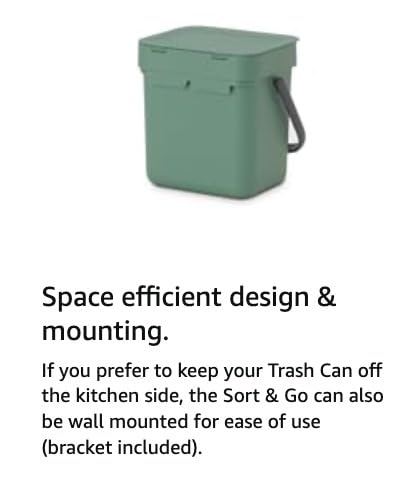 Brabantia Sort & Go Kitchen Countertop Food Scraps Compost Bin | XS / 0.8 Gal / 3L | Jade Green | Removable Stay-Open Lid, Carry Handle, Easy-Clean Recycling Box | Wall Bracket Sold Separately customer photo 1