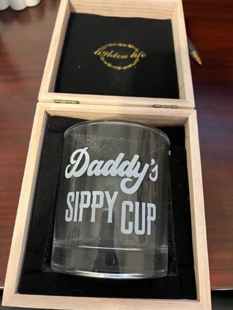 LIGHTEN LIFE Daddy's Sippy Cup Whiskey Glass 12 oz, Unique Dad Gift in Valued Wooden Box, Funny Gag Gift for New Dad customer photo 1