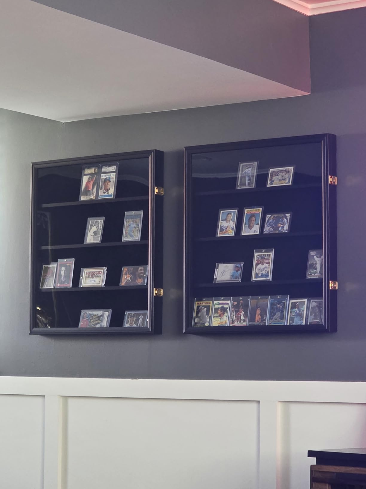 Grintus Graded Card Display Case, 24-Card Trading Card Display Frame, 1P | Wall Mount, Vertical Black Wood Sports Card Cabinet, Lockable, Felt Lining, UV Protection Acrylic, Holds 24 Trading Cards customer photo 1