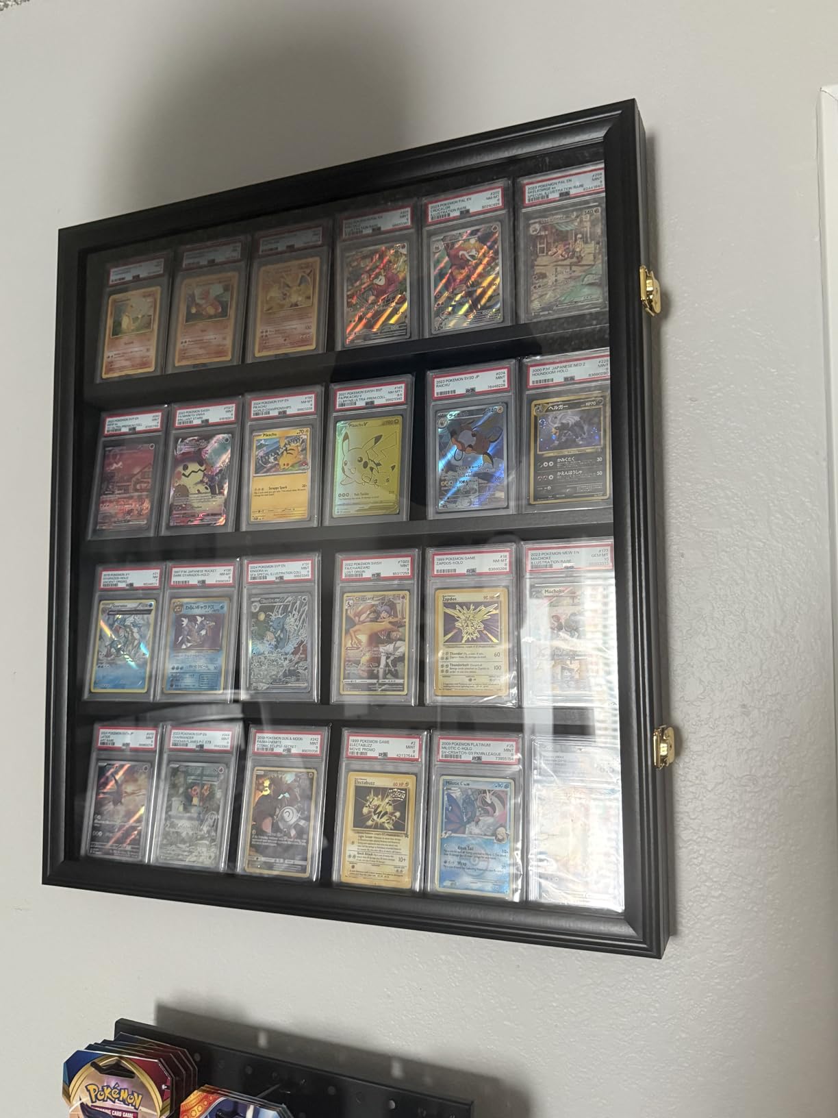 Grintus Graded Card Display Case, 24-Card Trading Card Display Frame, 1P | Wall Mount, Vertical Black Wood Sports Card Cabinet, Lockable, Felt Lining, UV Protection Acrylic, Holds 24 Trading Cards customer photo 2
