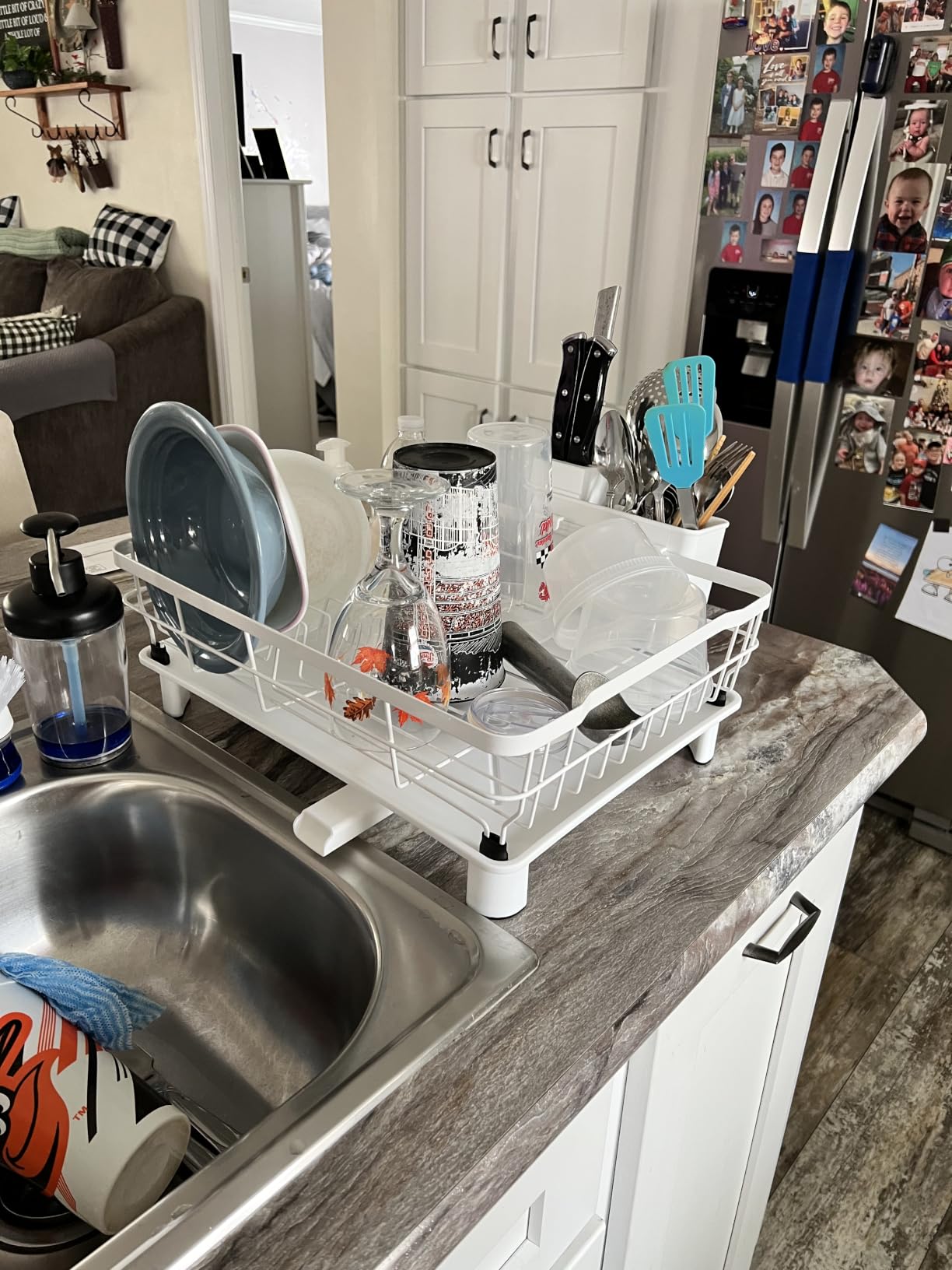 MOUKABAL Dish Drying Rack, Dish Rack, Stainless Steel Dish Racks for Kitchen Counter, Dish Drainer with Removable Utensil Holder, Drainboard (Black,13''W x 17''L) customer photo 1